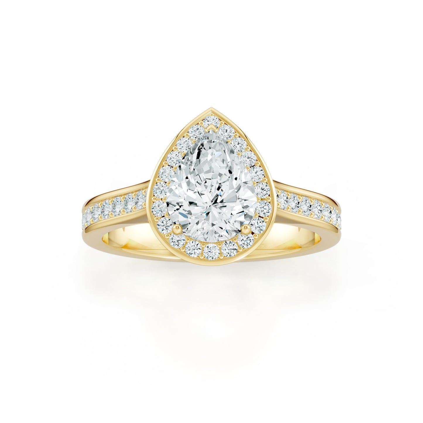Pear Halo Moissanite Solitaire Engagement Ring with Pavé Side Stones