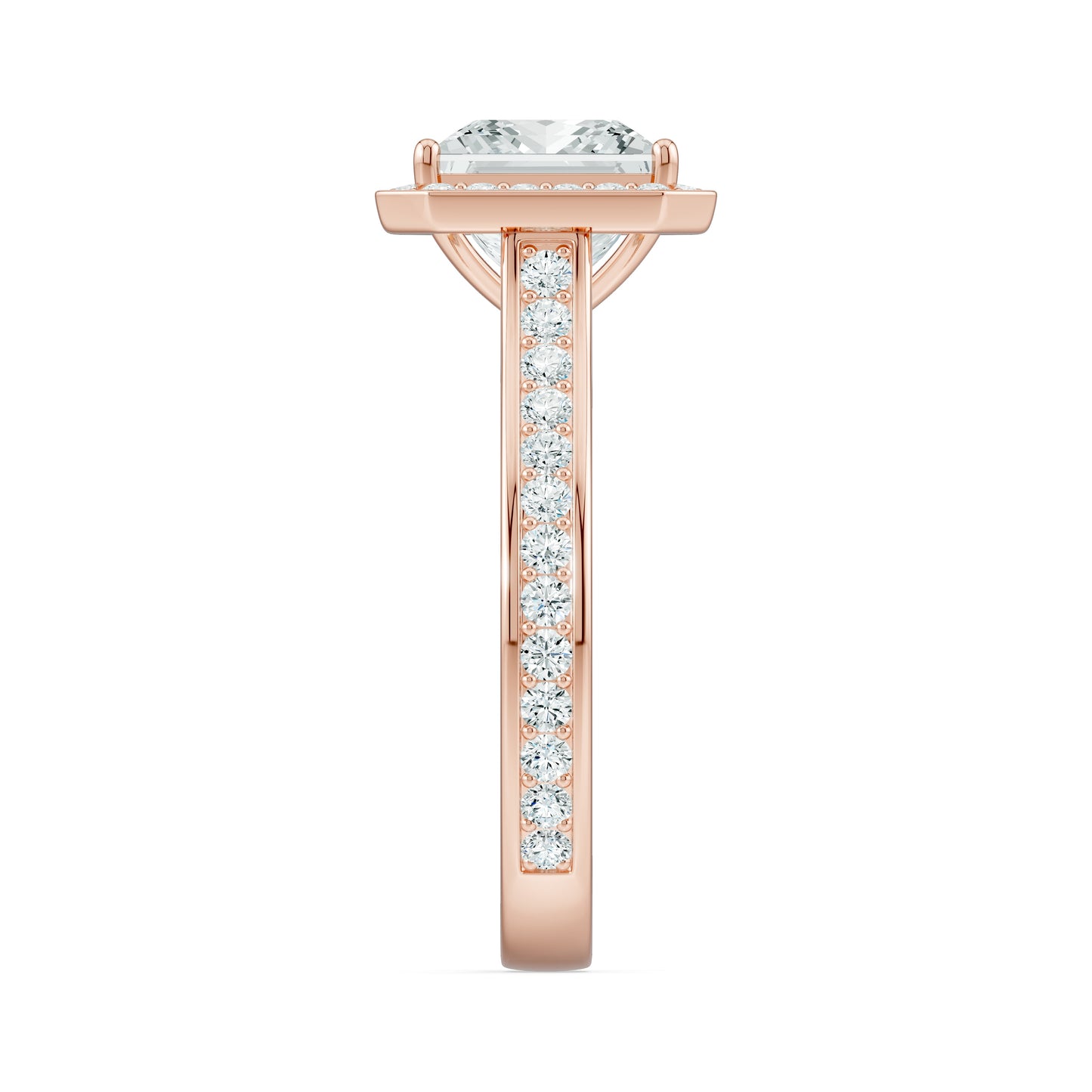 Princess Cut Halo Moissanite Engagement Ring with Pavé Band