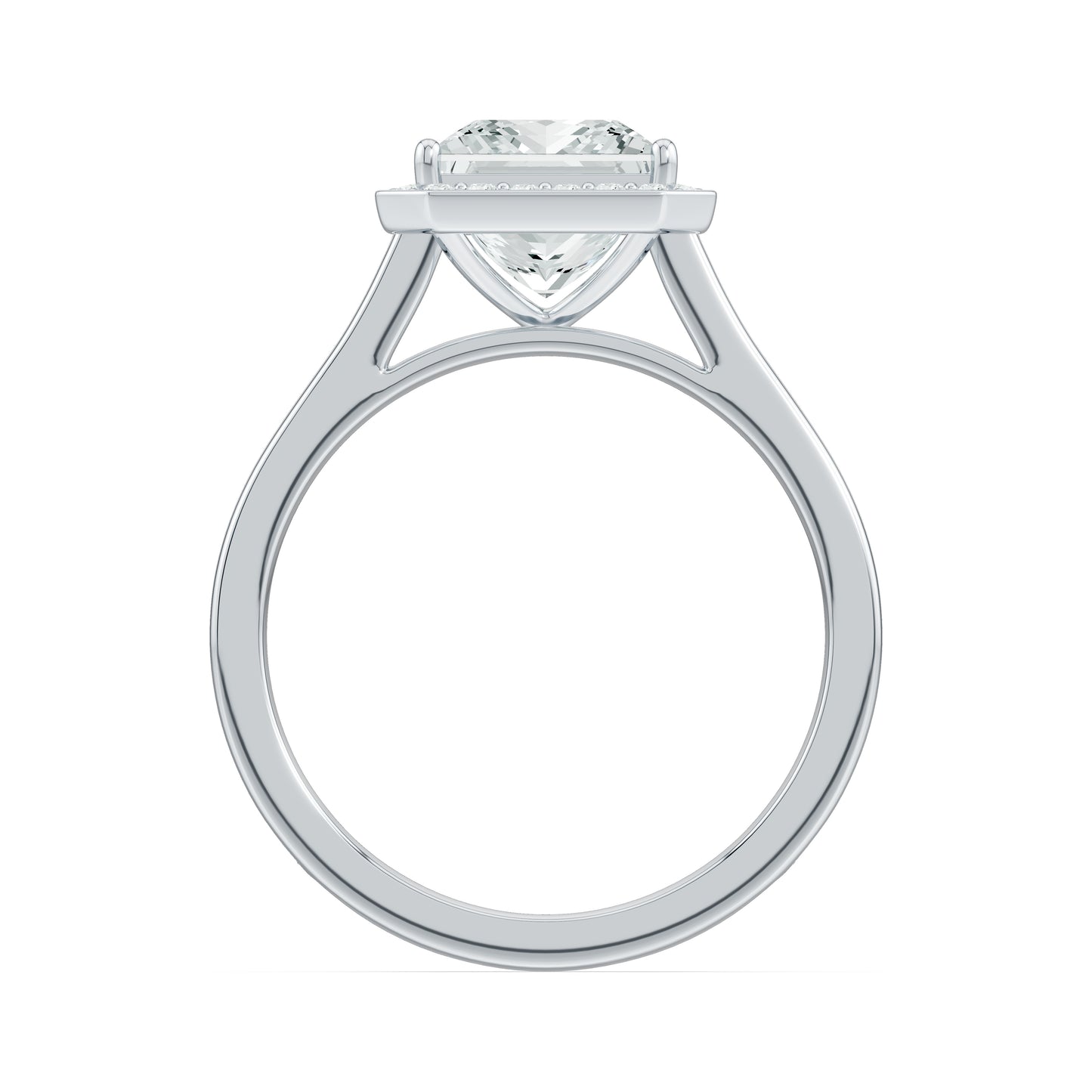 Princess Cut Halo Moissanite Engagement Ring with Pavé Band