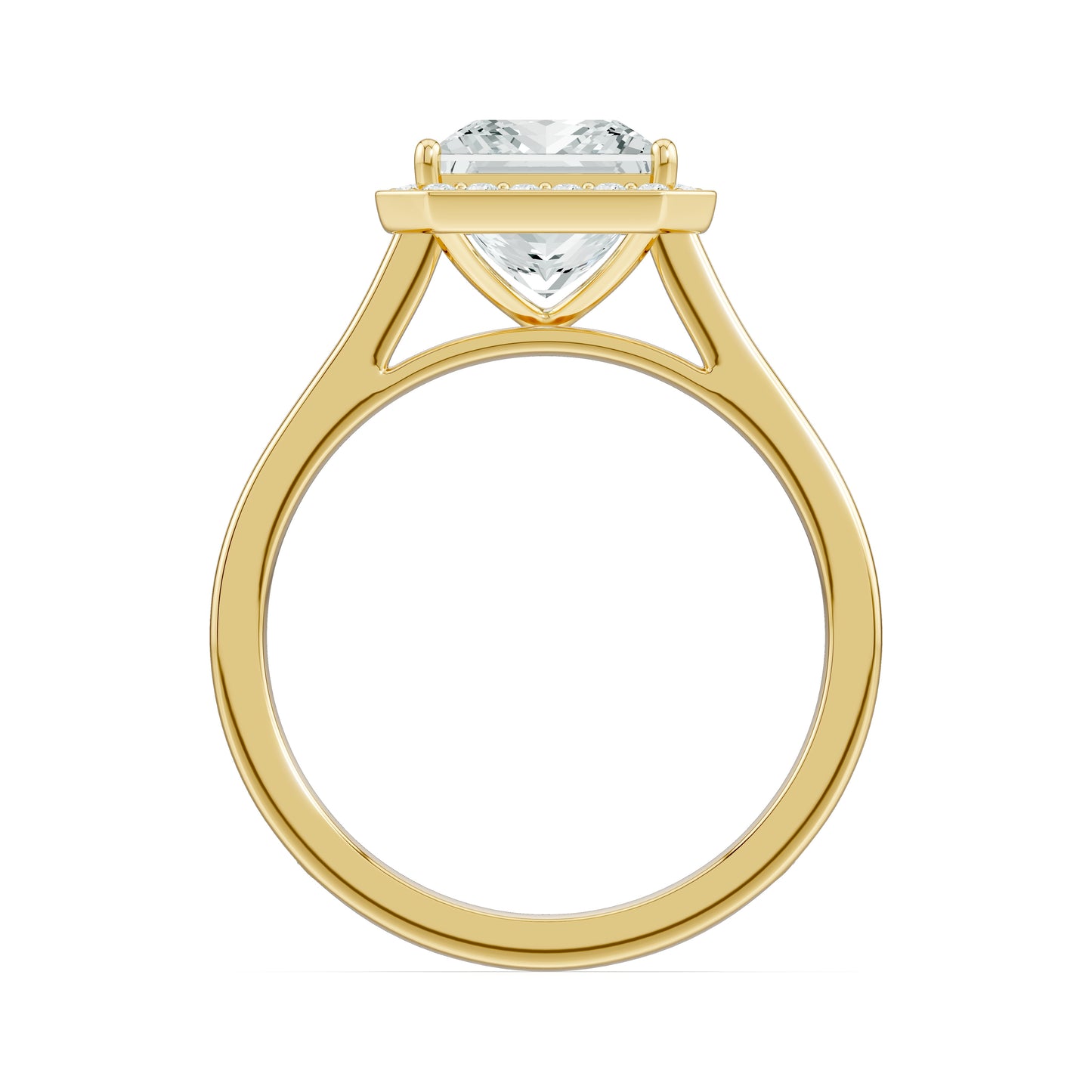 Princess Cut Halo Moissanite Engagement Ring with Pavé Band