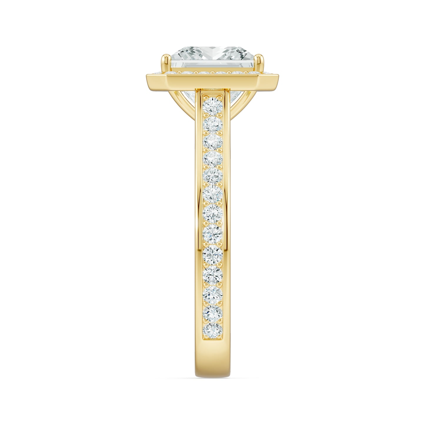Princess Cut Halo Moissanite Engagement Ring with Pavé Band