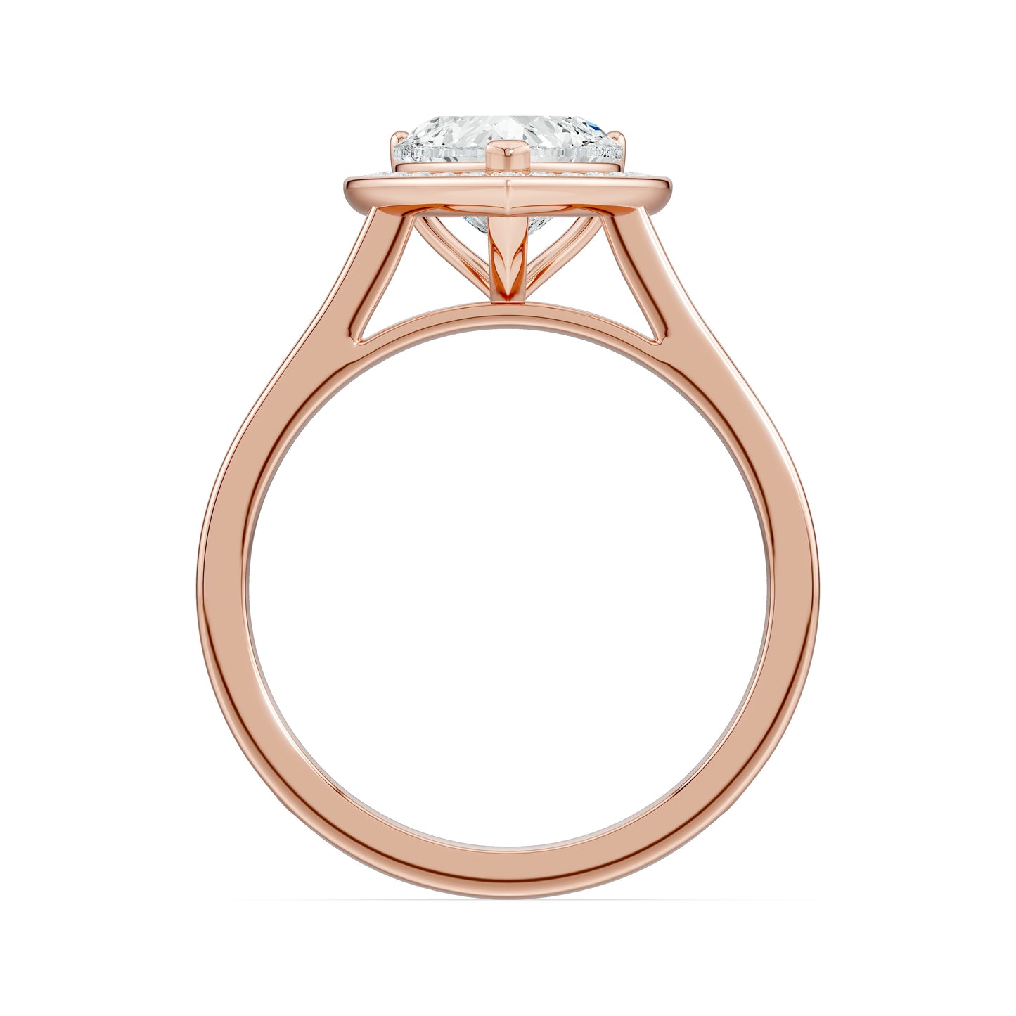 Heart Shape Halo Moissanite Engagement Ring with Pavé Side Stones