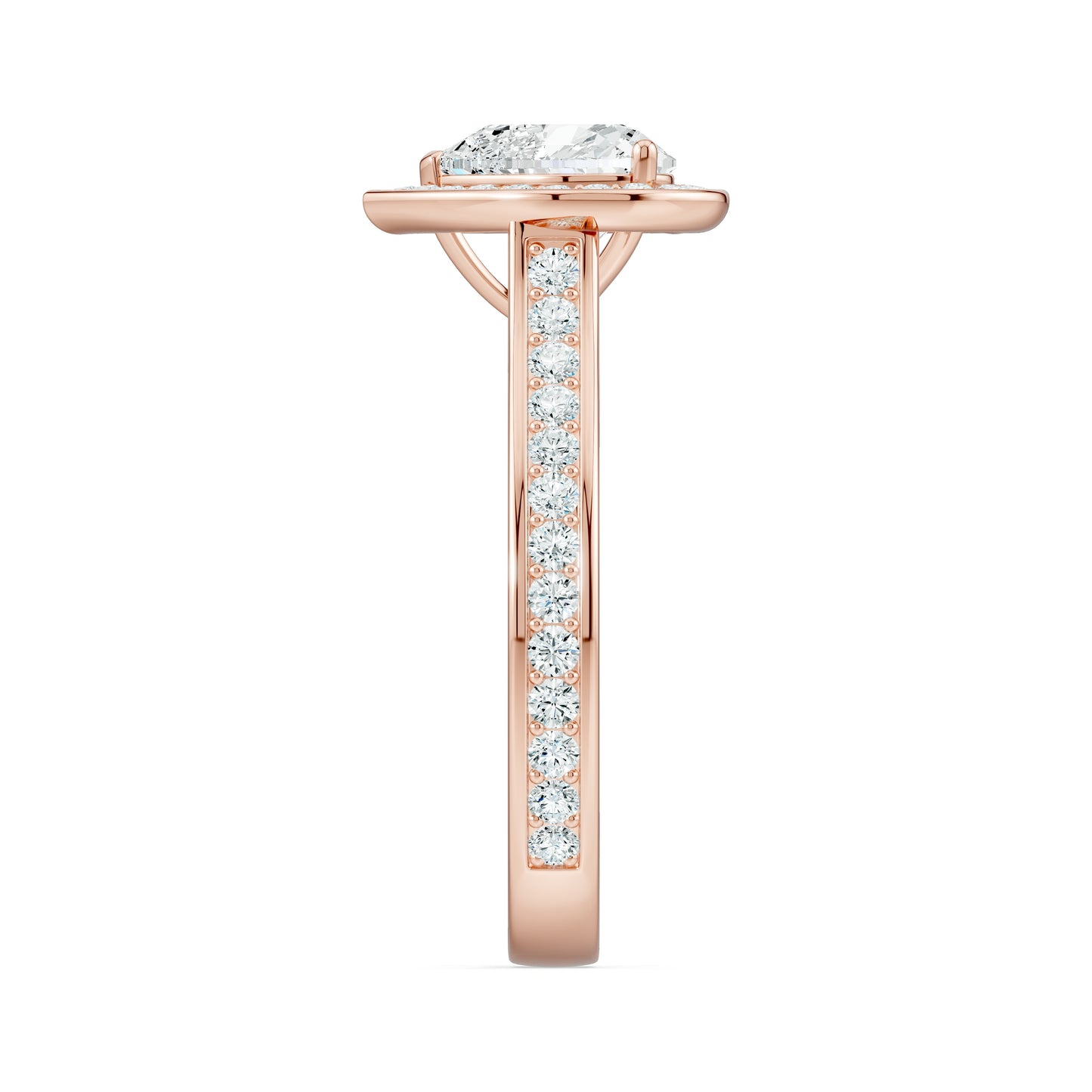Heart Shape Halo Moissanite Engagement Ring with Pavé Side Stones