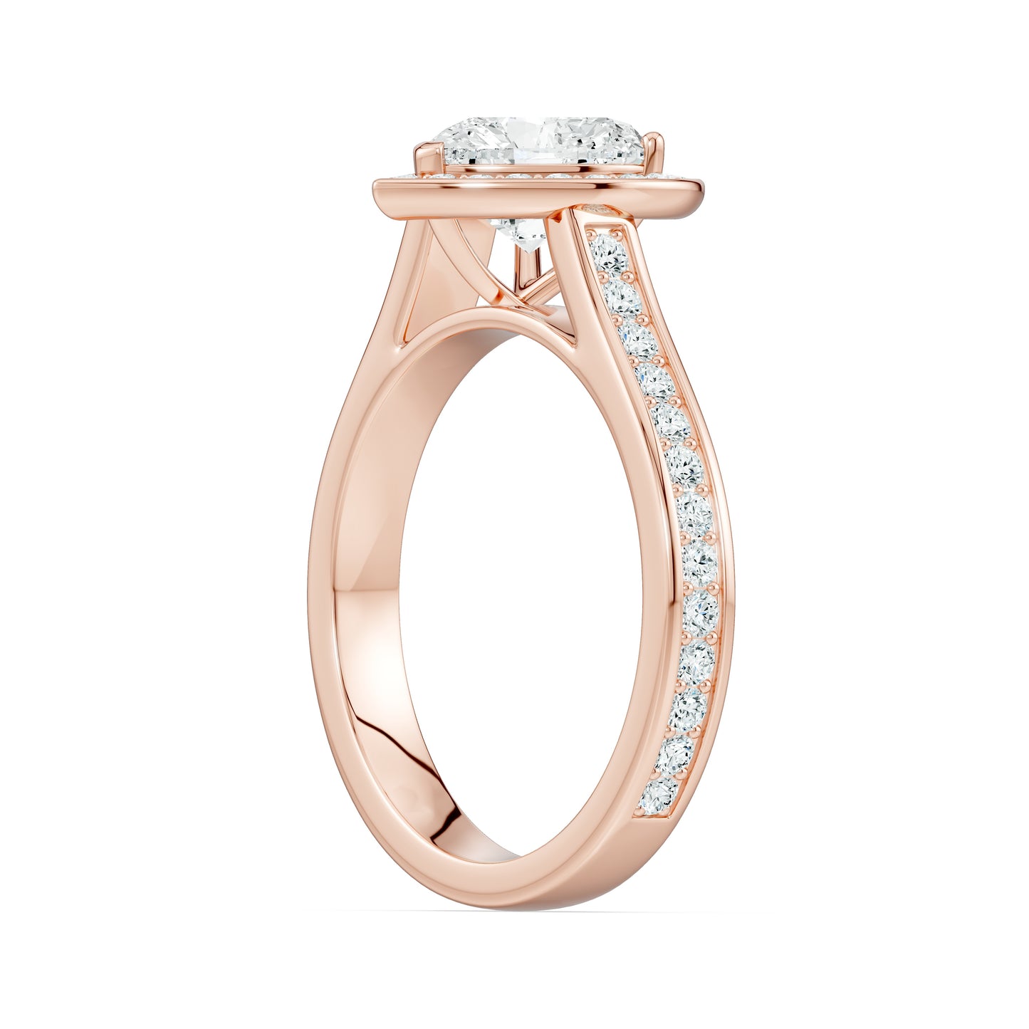 Heart Shape Halo Moissanite Engagement Ring with Pavé Side Stones