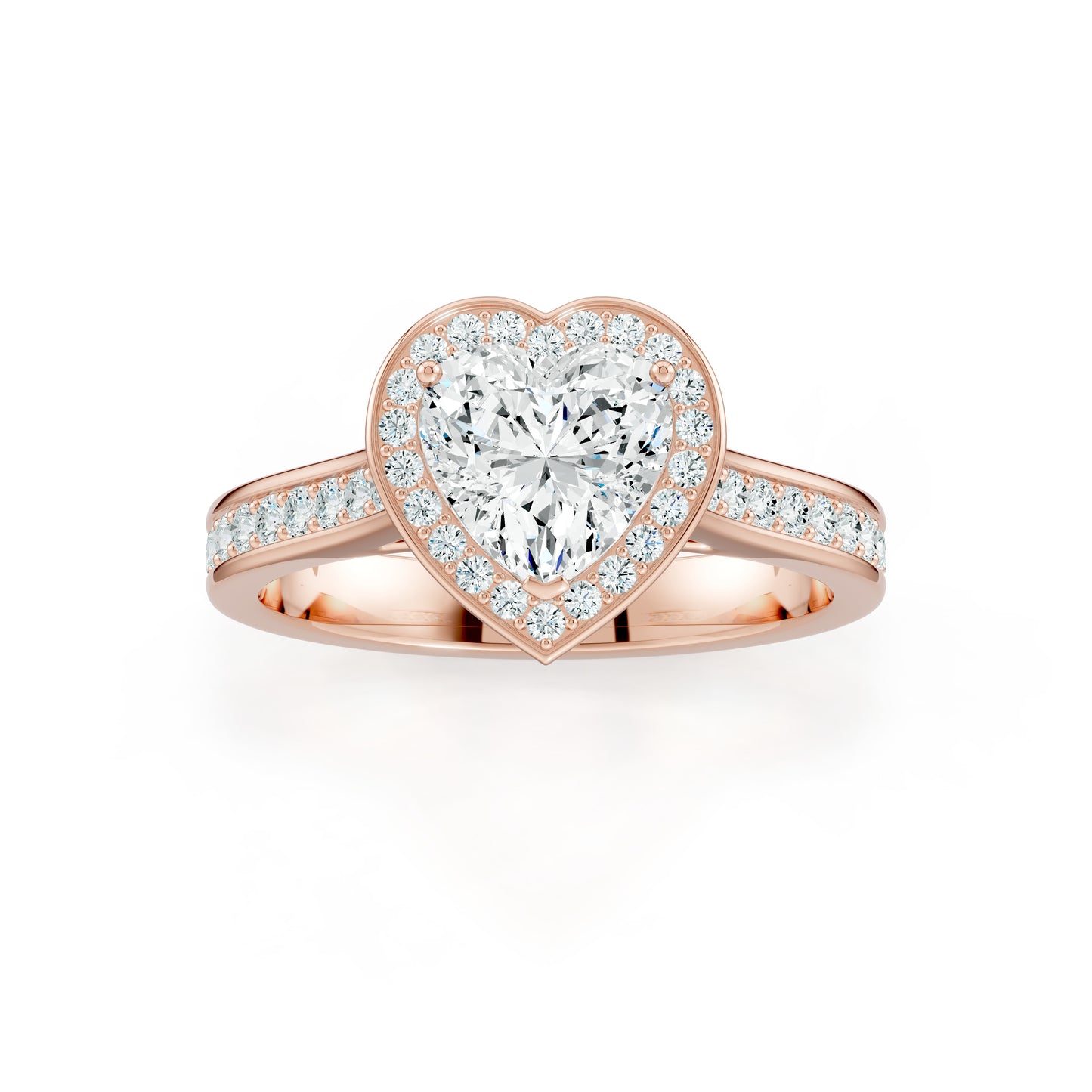 Heart Shape Halo Moissanite Engagement Ring with Pavé Side Stones