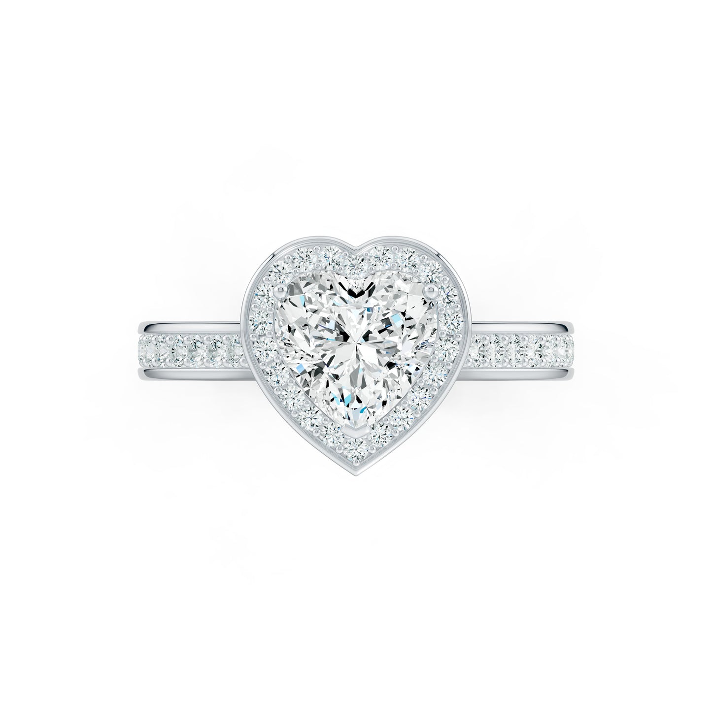 Heart Shape Halo Moissanite Engagement Ring with Pavé Side Stones