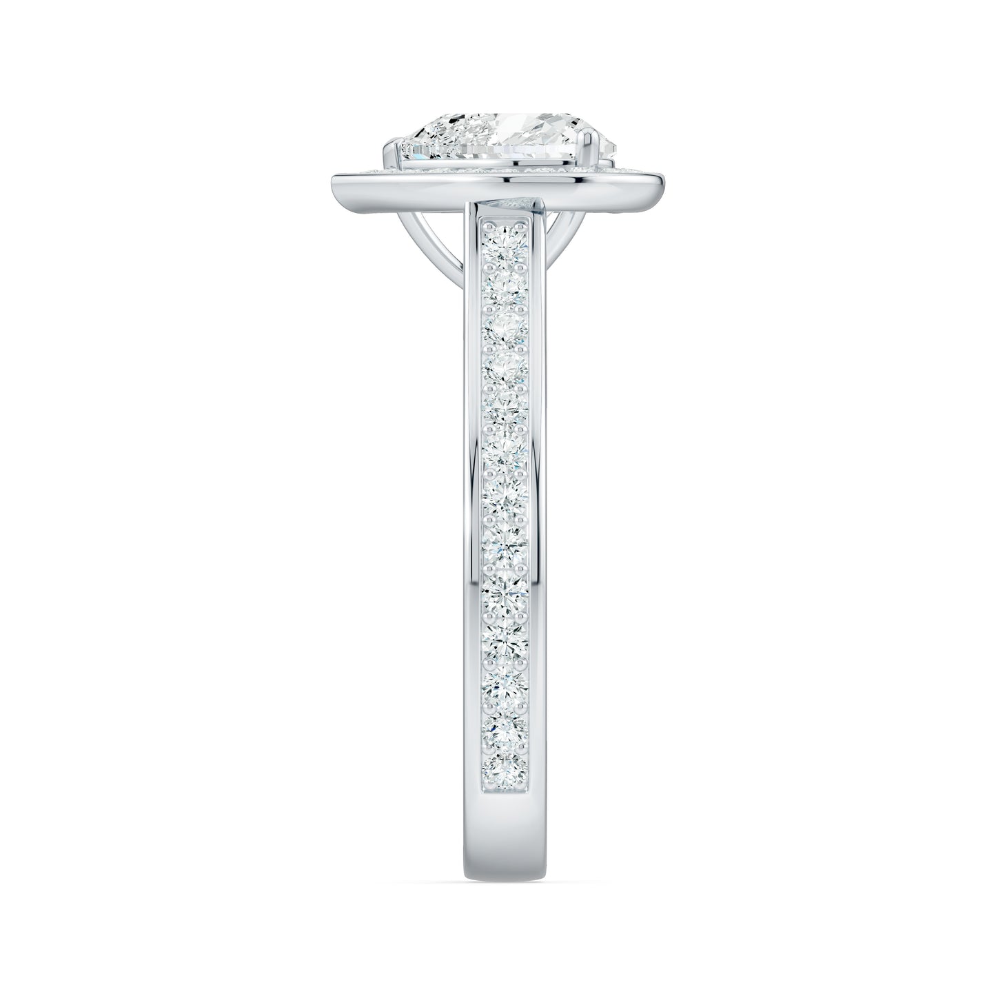 Heart Shape Halo Moissanite Engagement Ring with Pavé Side Stones