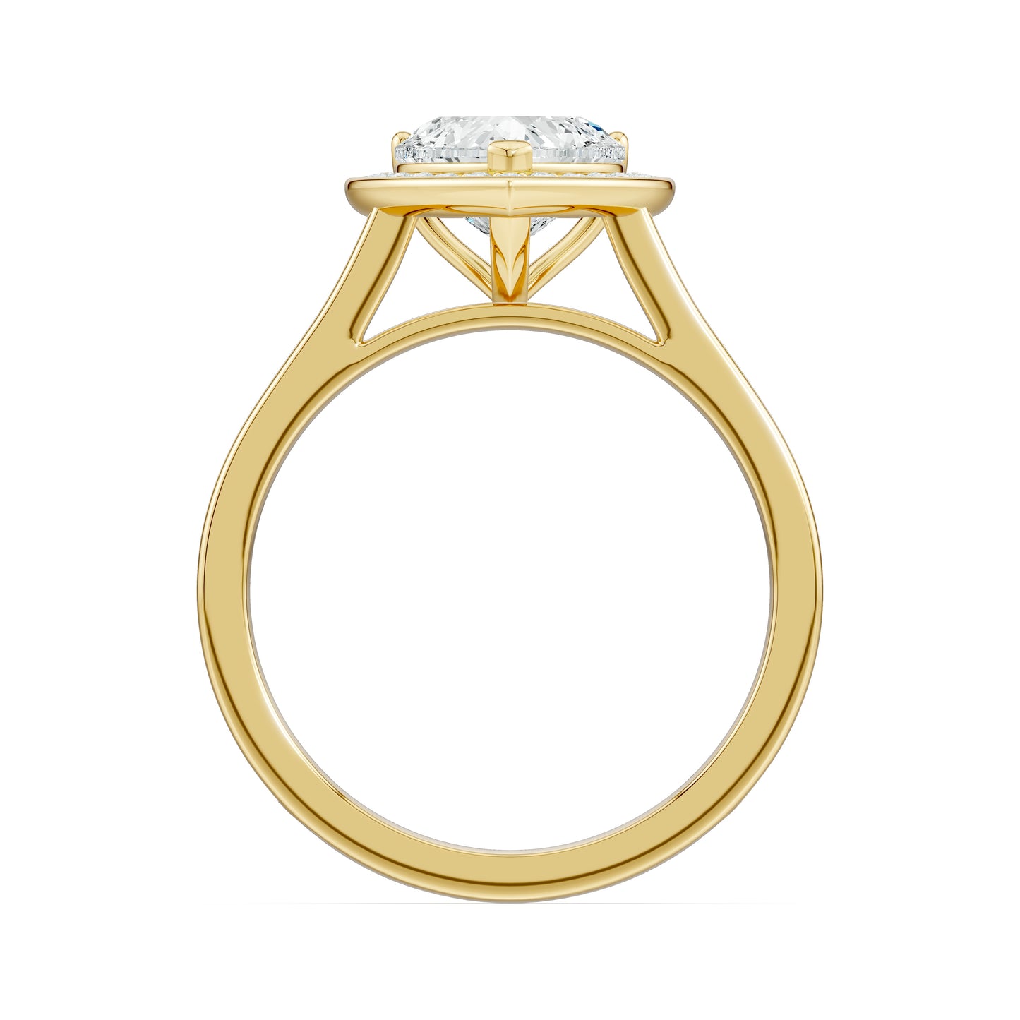 Heart Shape Halo Moissanite Engagement Ring with Pavé Side Stones