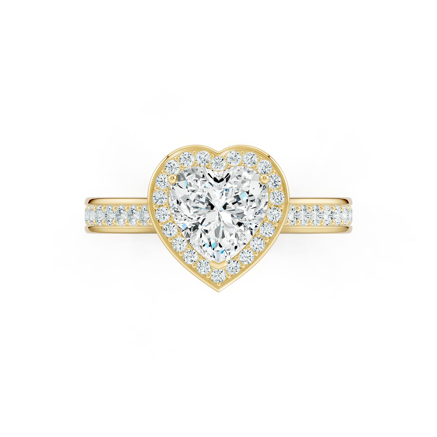 Heart Shape Halo Moissanite Engagement Ring with Pavé Side Stones