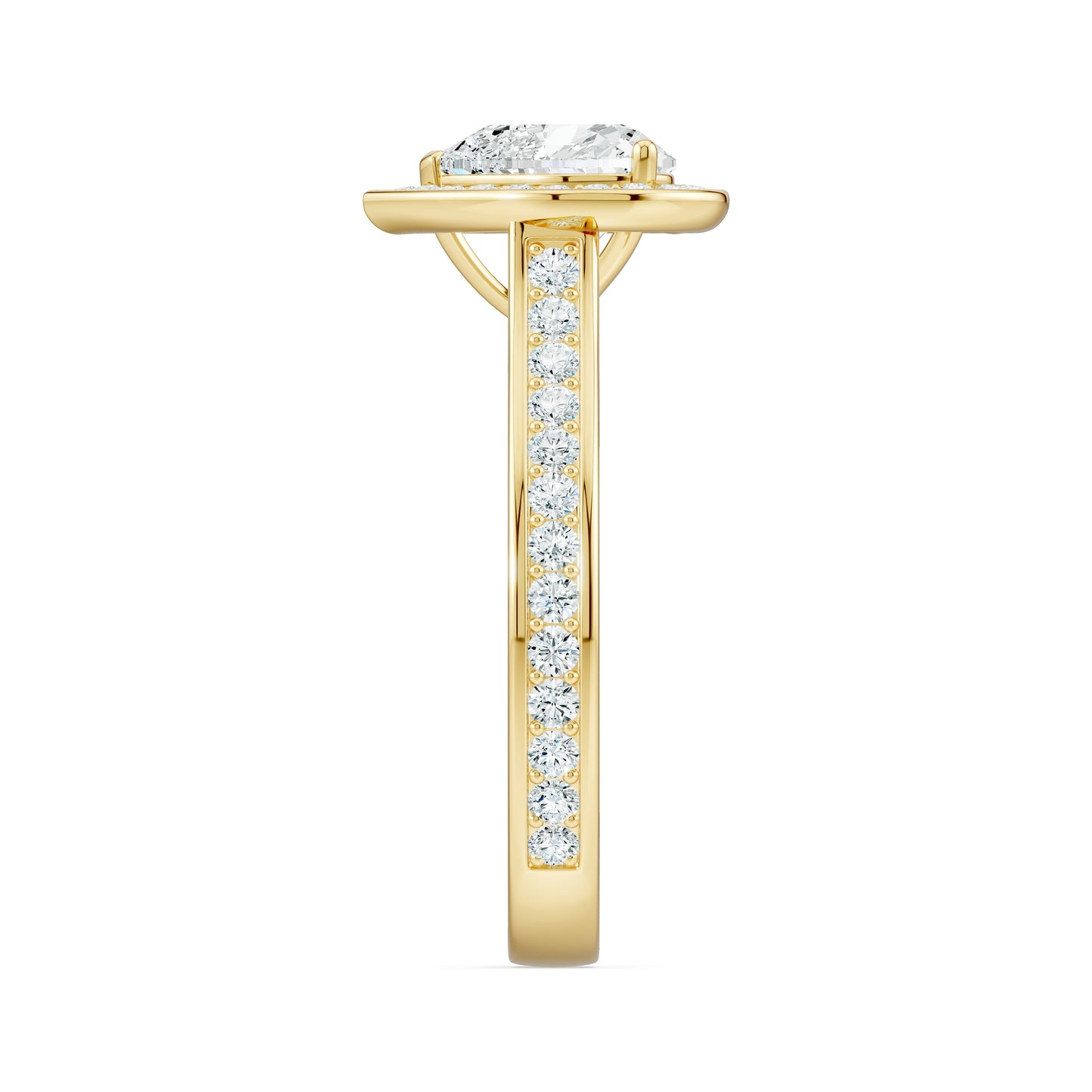 Heart Shape Halo Moissanite Engagement Ring with Pavé Side Stones