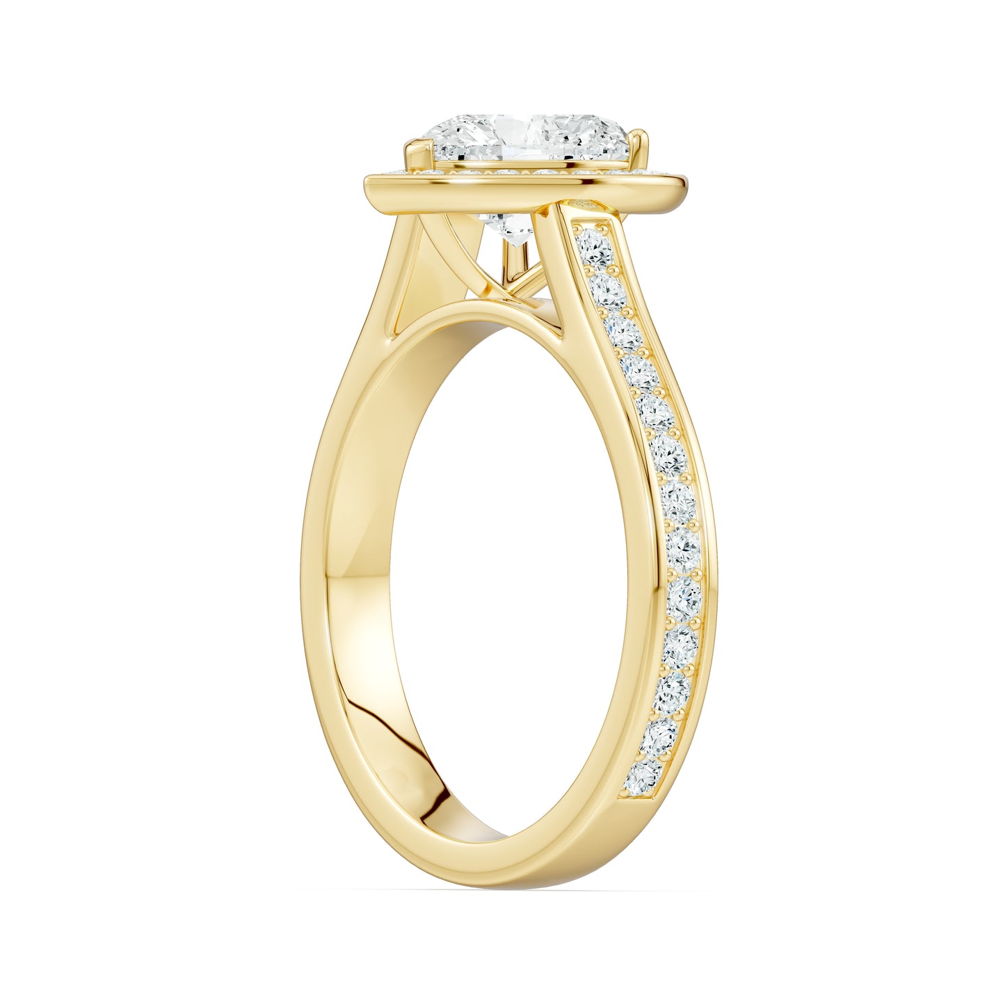 Heart Shape Halo Moissanite Engagement Ring with Pavé Side Stones