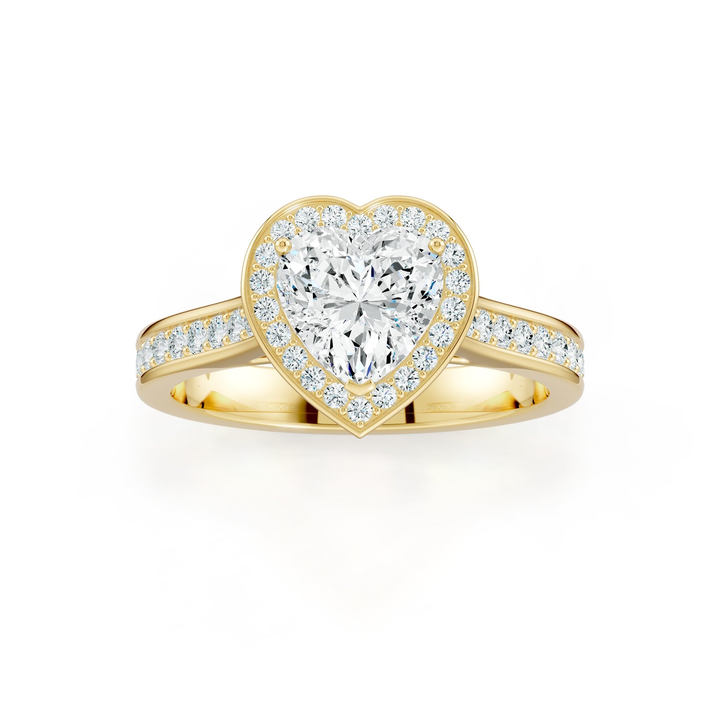 Heart Shape Halo Moissanite Engagement Ring with Pavé Side Stones