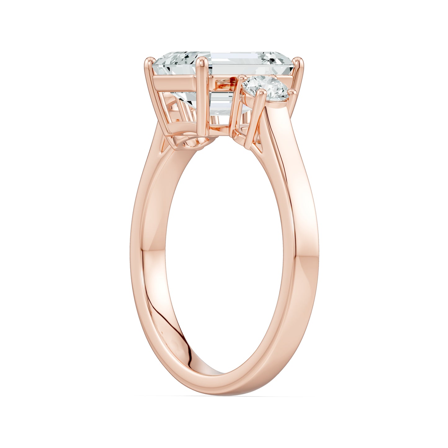 Emerald Cut Moissanite Three Stone Engagement Ring