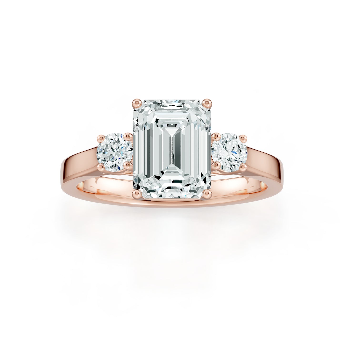 Emerald Cut Moissanite Three Stone Engagement Ring