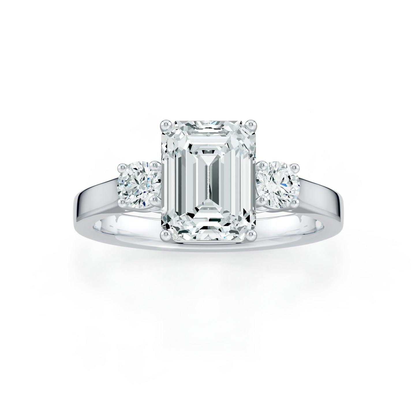 Emerald Cut Moissanite Three Stone Engagement Ring