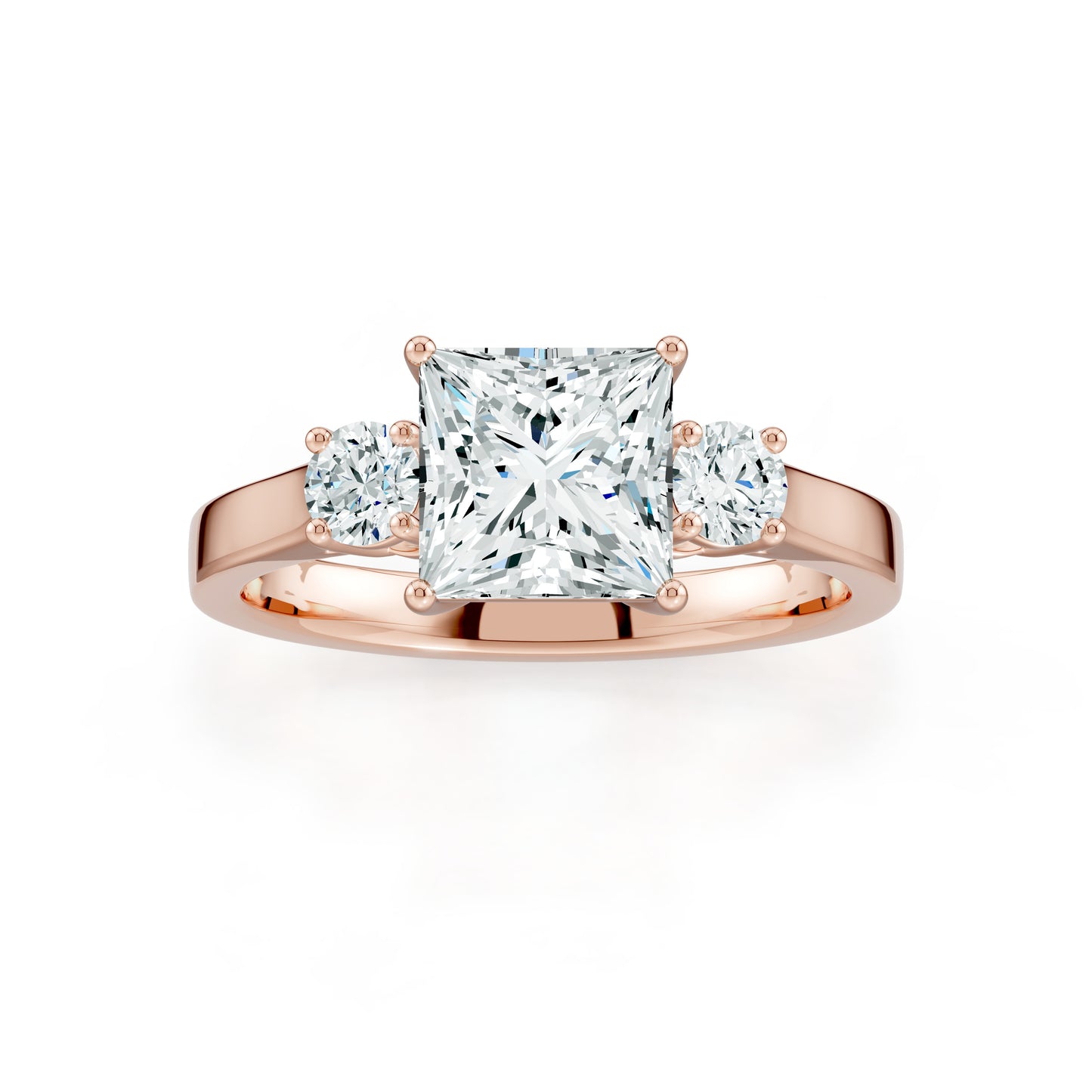 Princess Cut Moissanite Three Stone Engagement Ring