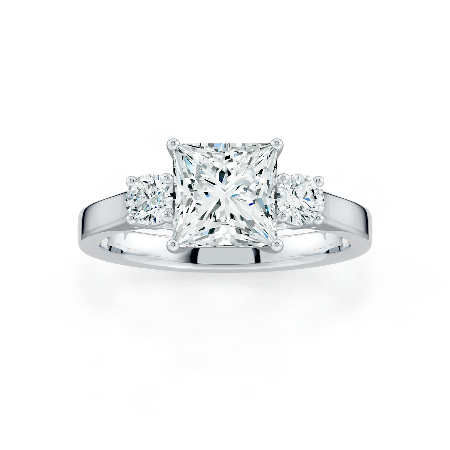 Princess Cut Moissanite Three Stone Engagement Ring