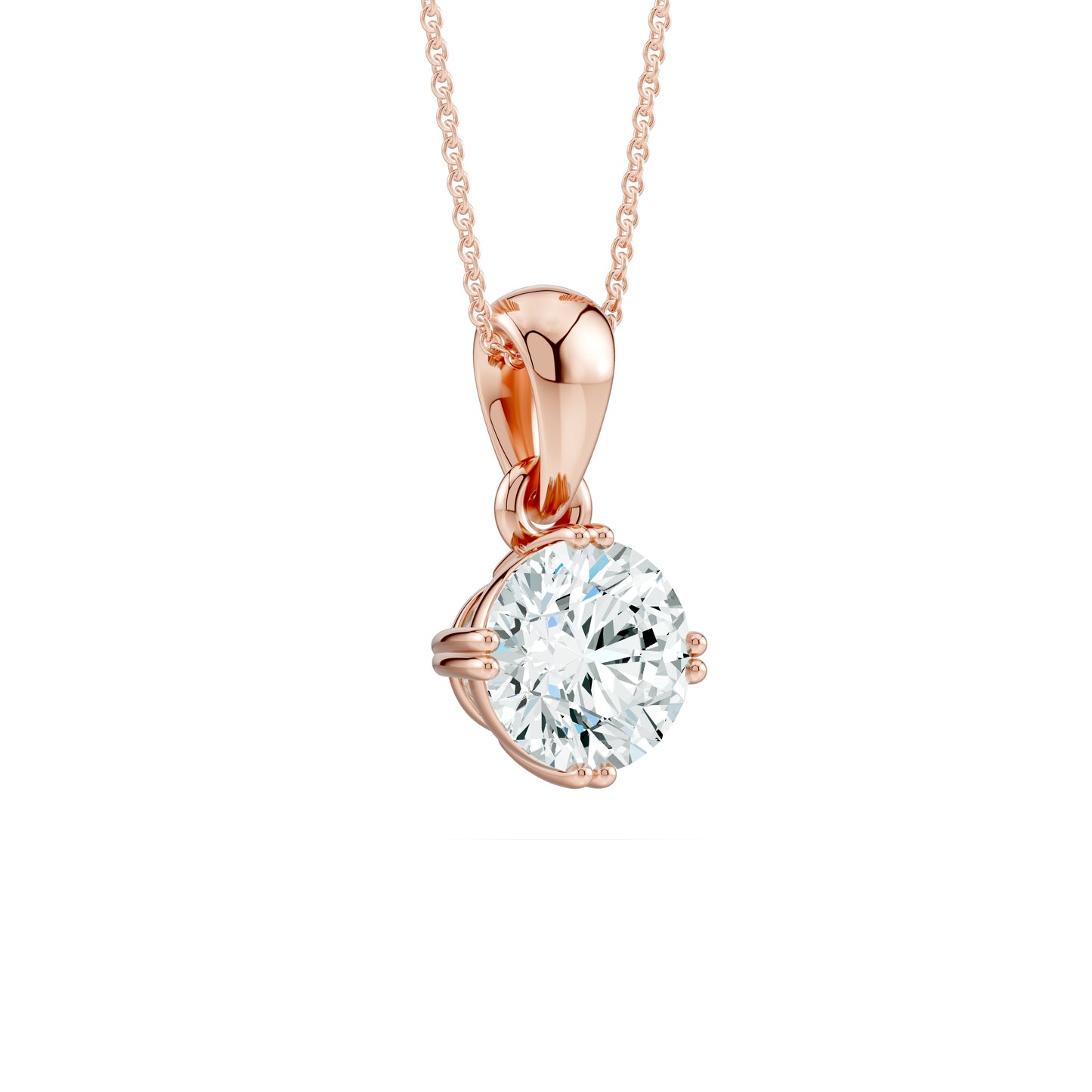 Double Claw Prong Round Moissanite Solitaire Necklace