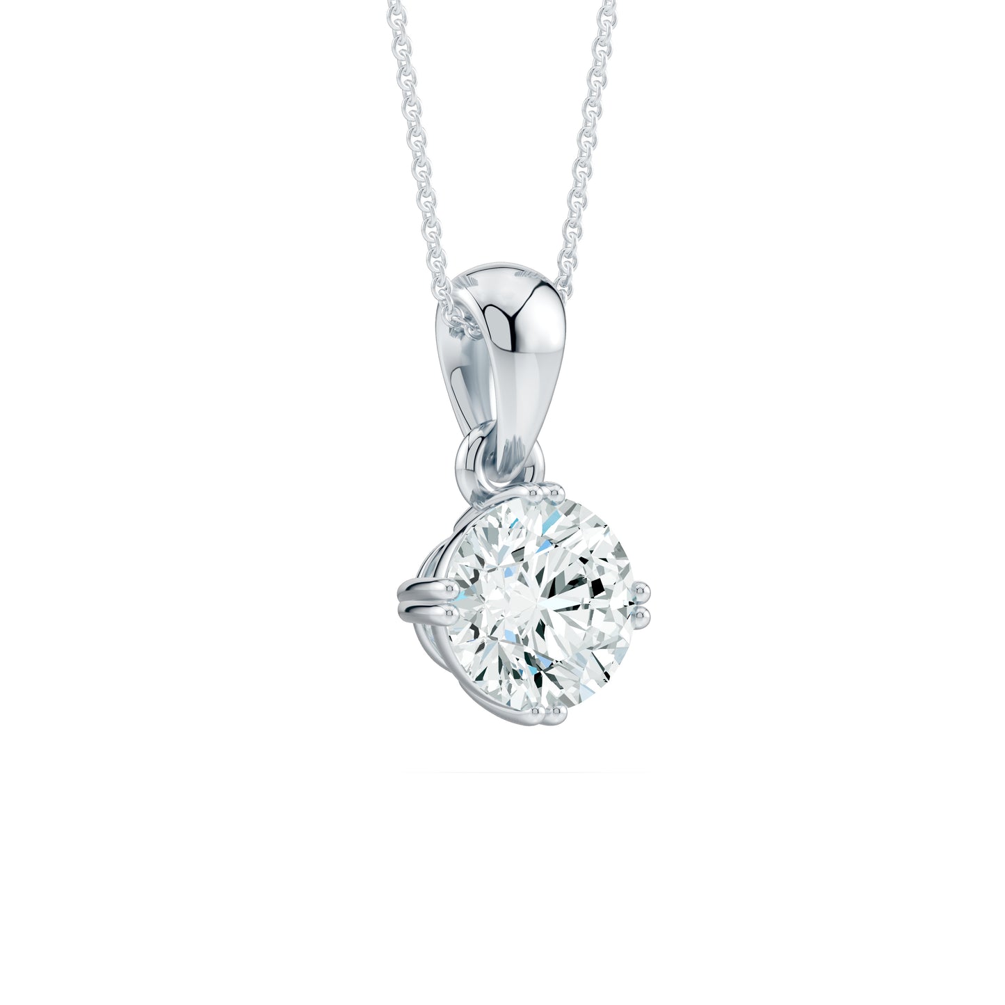 Double Claw Prong Round Moissanite Solitaire Necklace