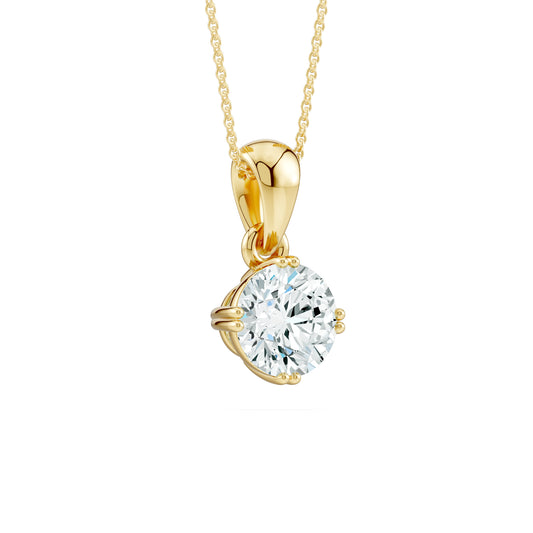 Double Claw Prong Round Moissanite Solitaire Necklace
