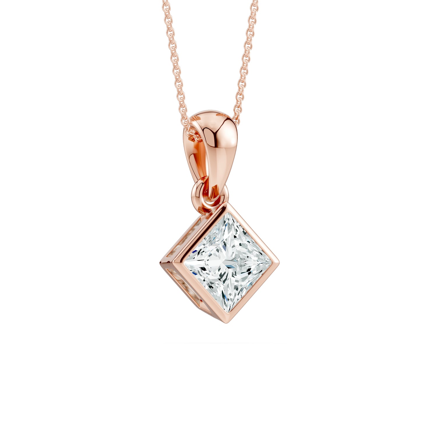 Bezel Set Princess Cut Moissanite Solitaire Pendant