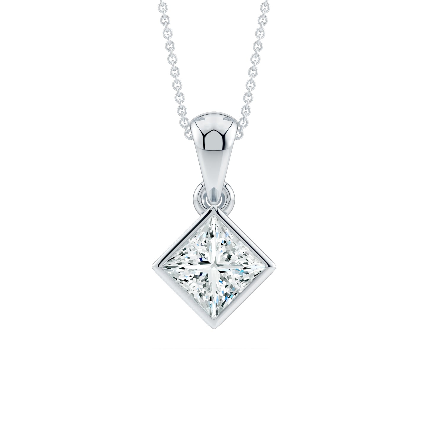 Bezel Set Princess Cut Moissanite Solitaire Pendant