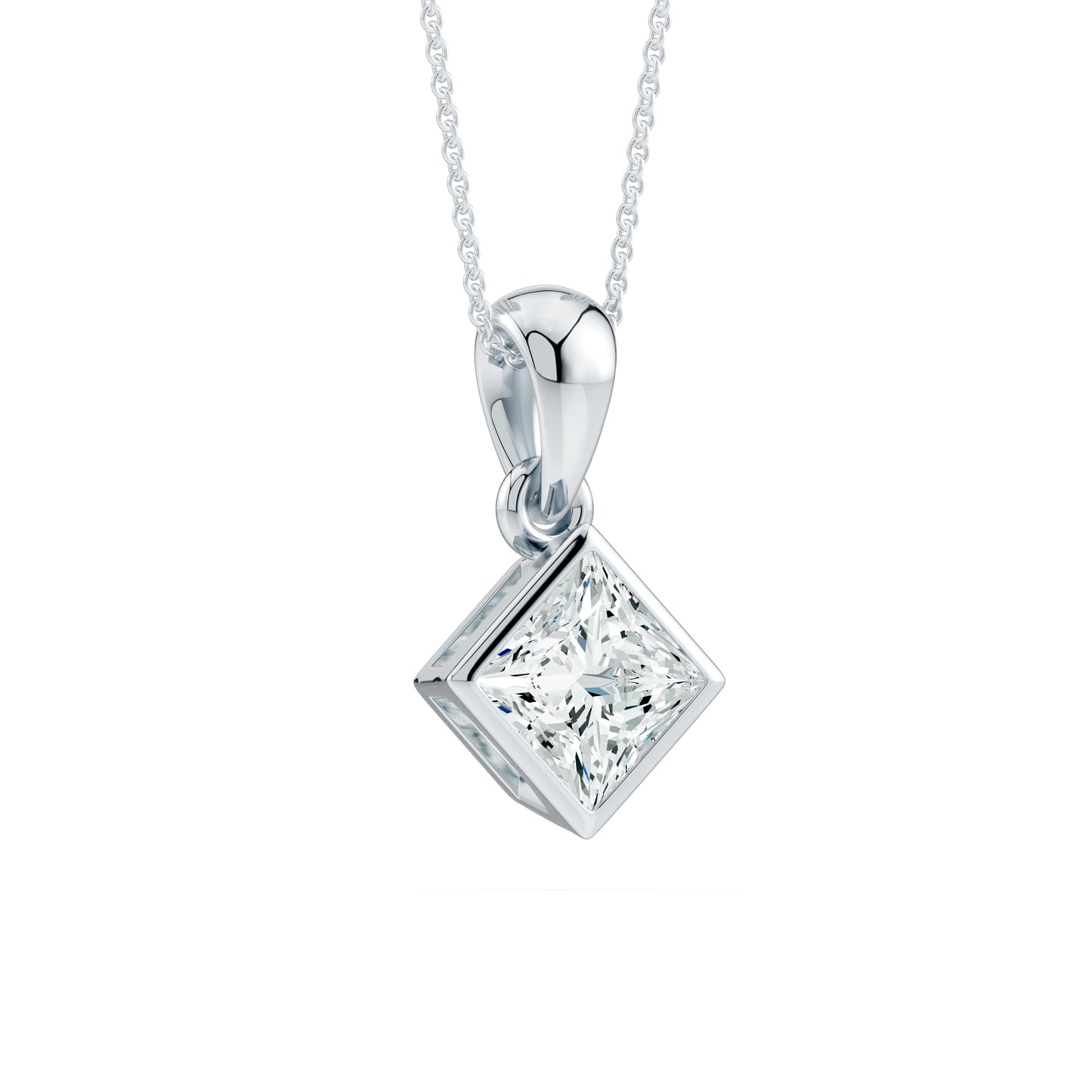 Bezel Set Princess Cut Moissanite Solitaire Pendant