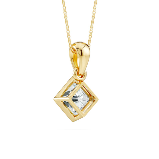 Bezel Set Princess Cut Moissanite Solitaire Pendant