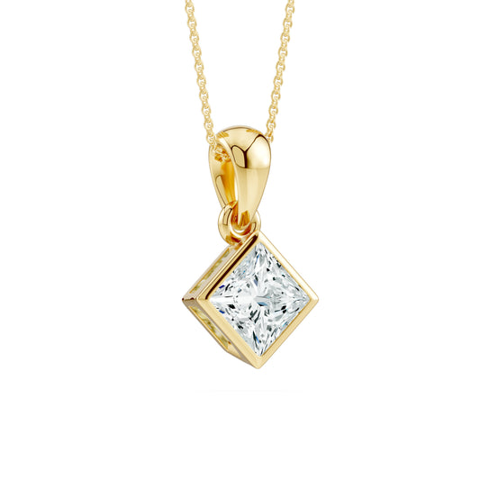 Bezel Set Princess Cut Moissanite Solitaire Pendant