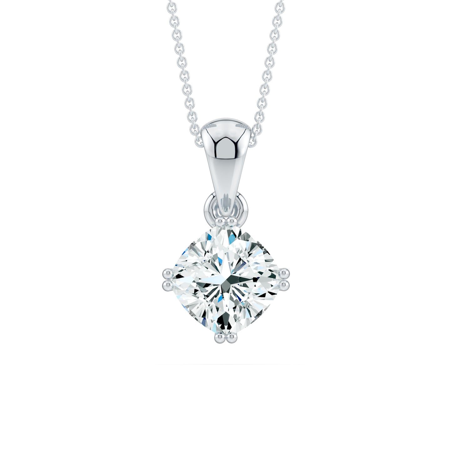 Double Prong Cushion Moissanite Pendant Necklace