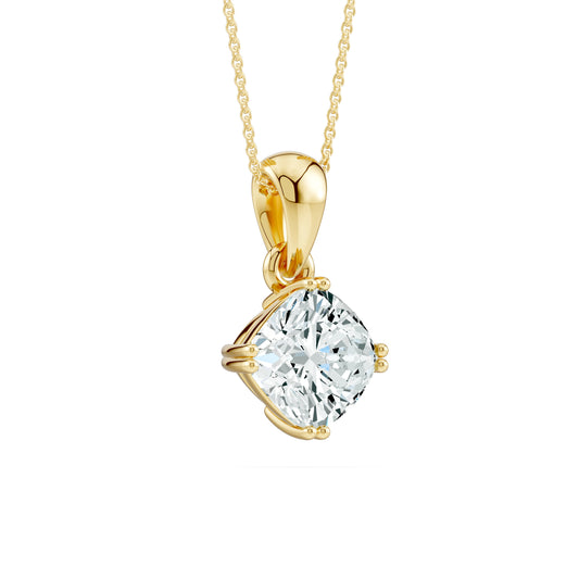Double Prong Cushion Moissanite Pendant Necklace