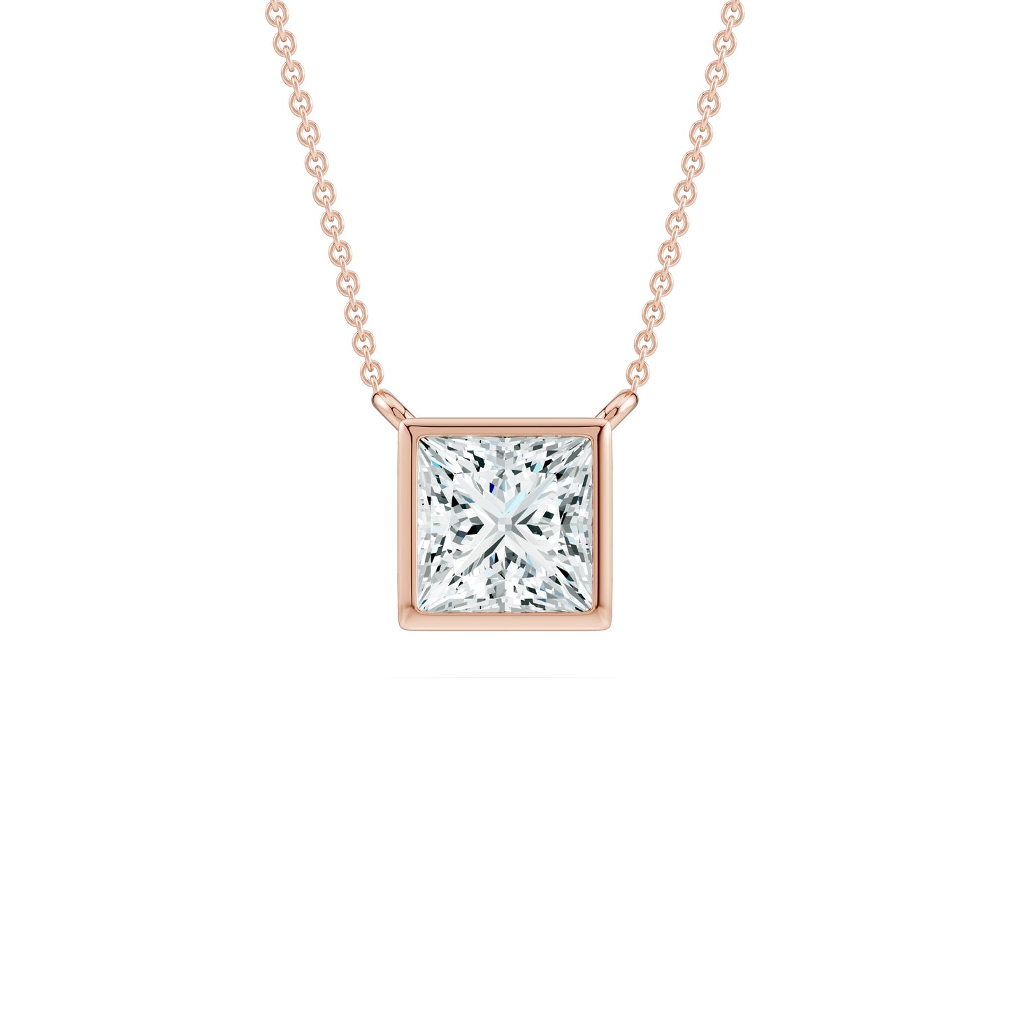 Bezel Set Princess Cut Moissanite Necklace with Fixed Chain