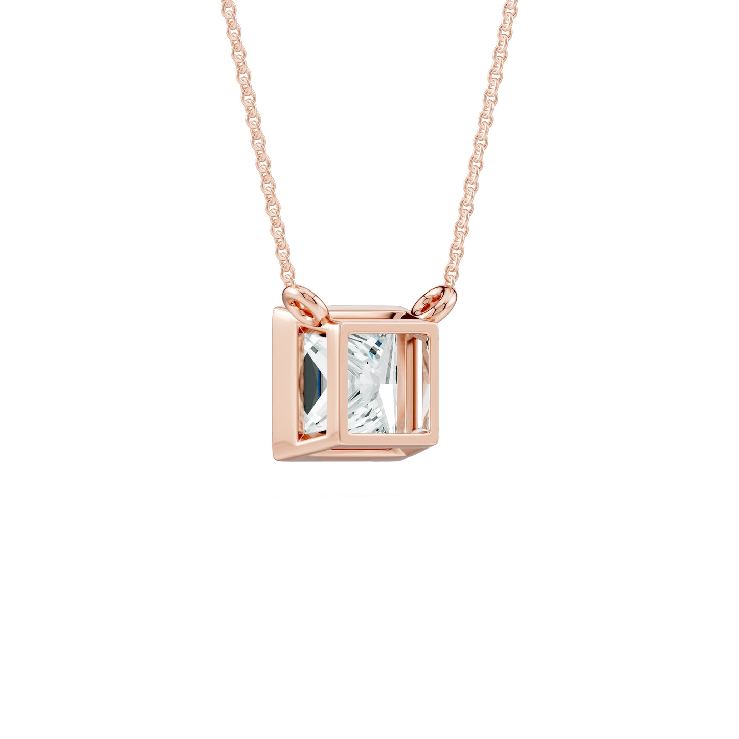 Bezel Set Princess Cut Moissanite Necklace with Fixed Chain