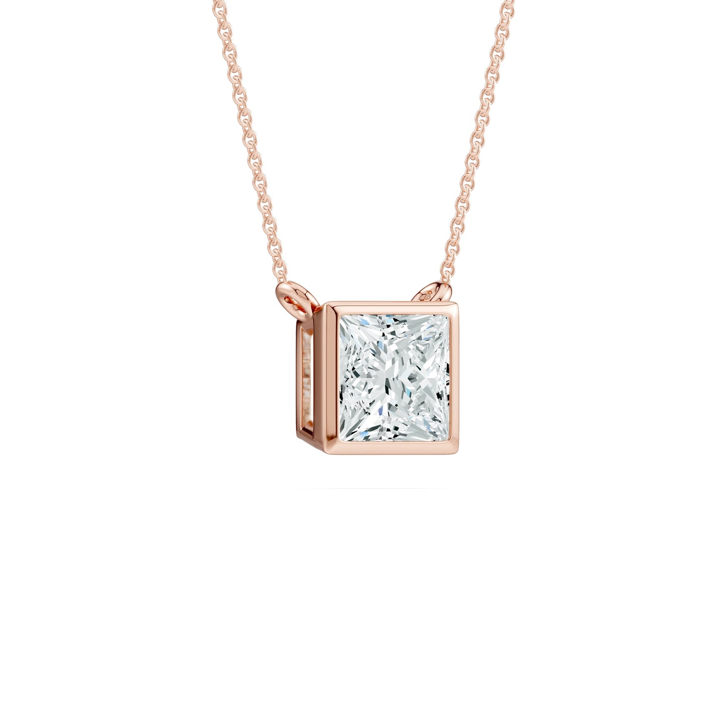 Bezel Set Princess Cut Moissanite Necklace with Fixed Chain