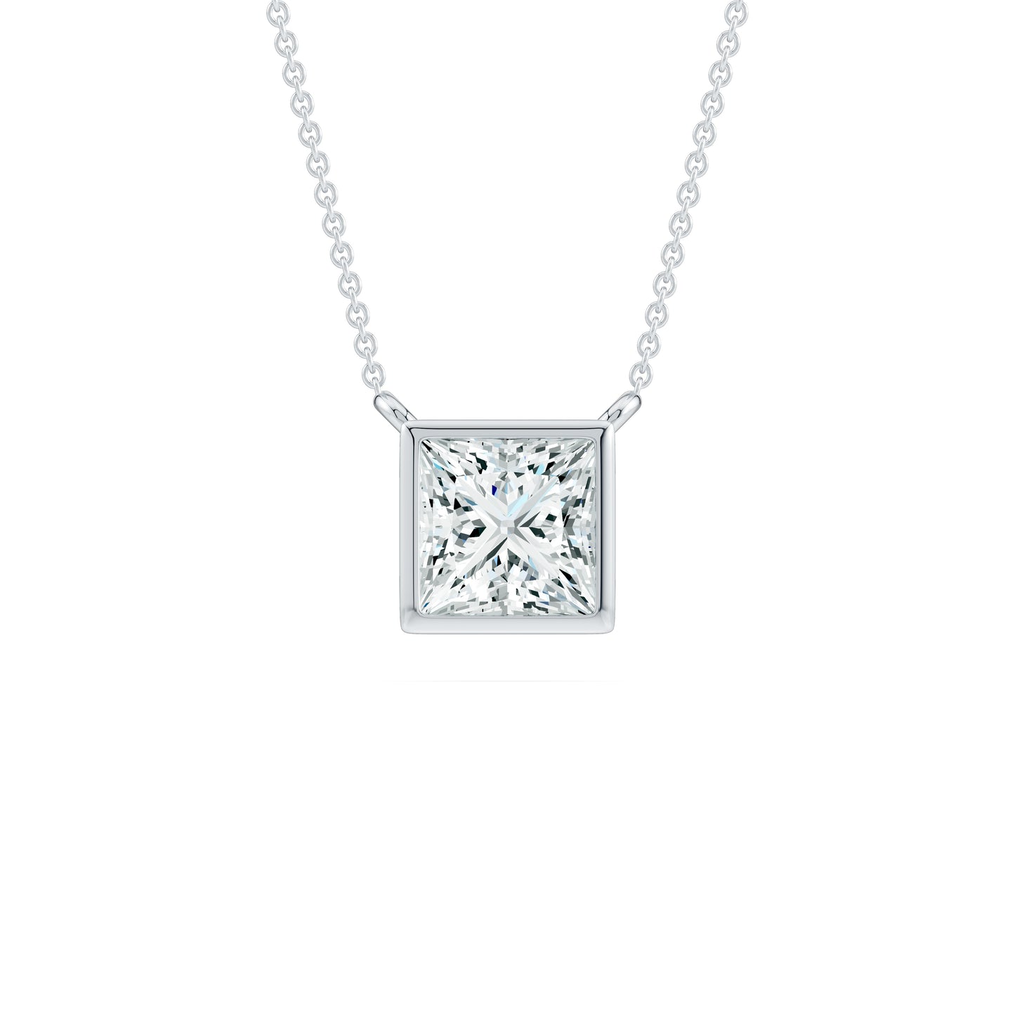 Bezel Set Princess Cut Moissanite Necklace with Fixed Chain