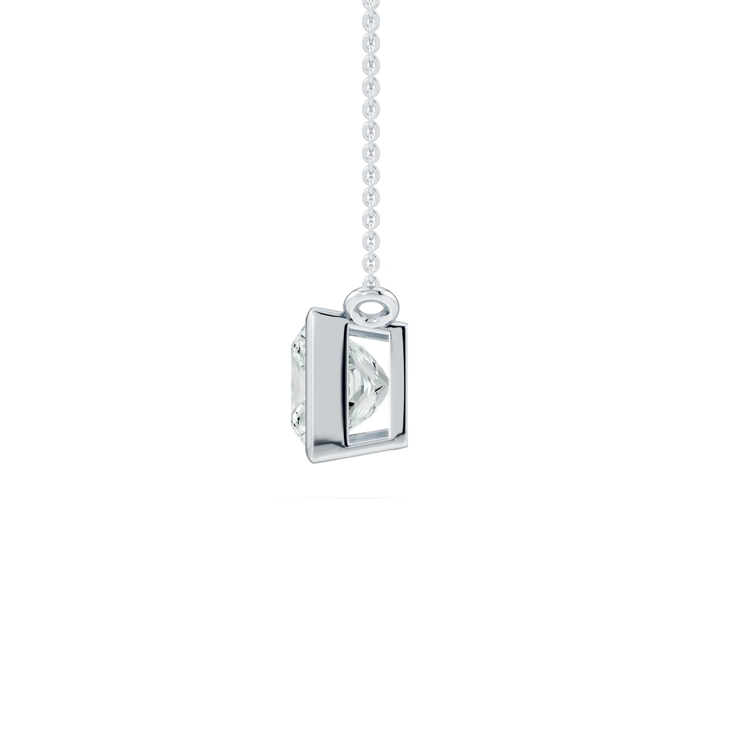 Bezel Set Princess Cut Moissanite Necklace with Fixed Chain