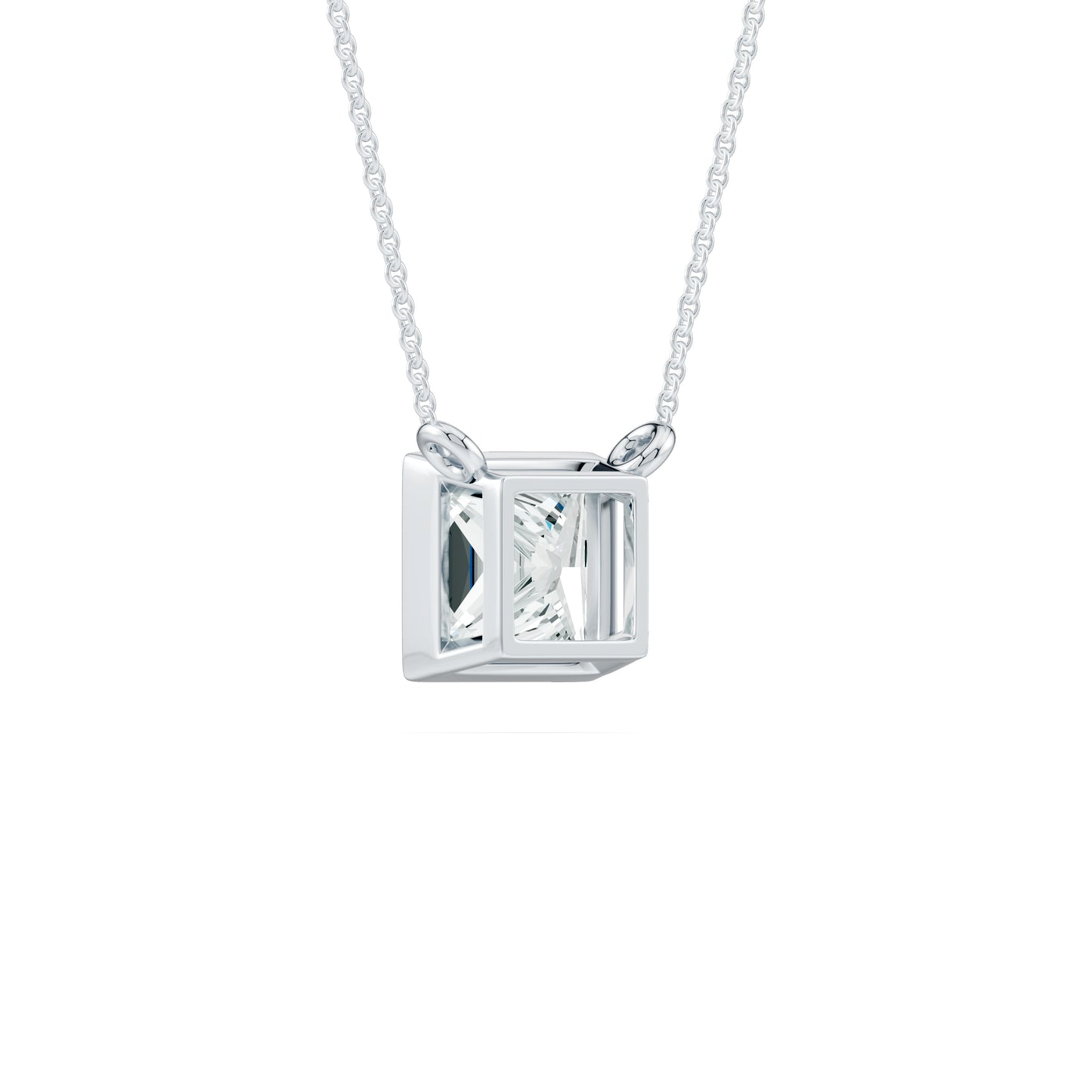Bezel Set Princess Cut Moissanite Necklace with Fixed Chain