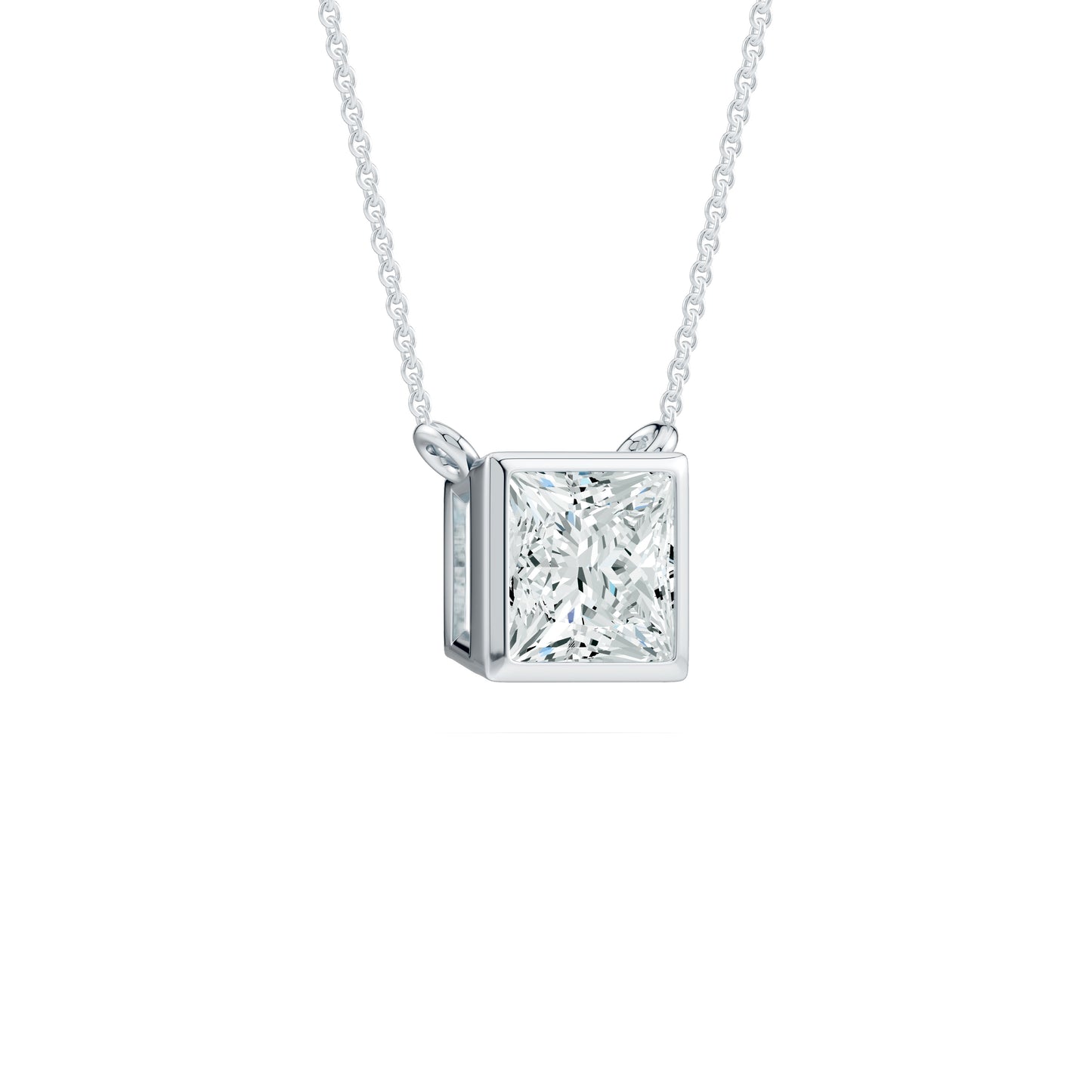 Bezel Set Princess Cut Moissanite Necklace with Fixed Chain