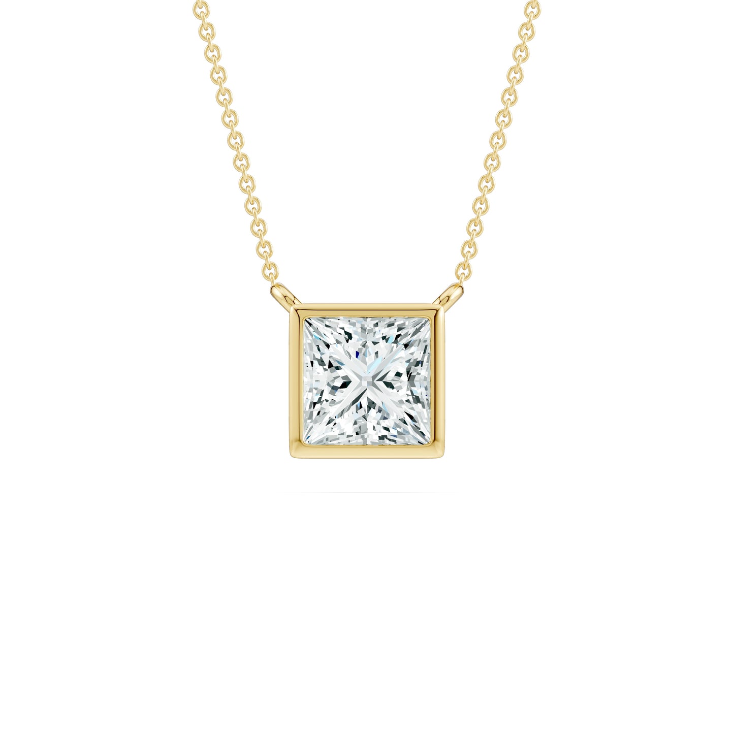 Bezel Set Princess Cut Moissanite Necklace with Fixed Chain