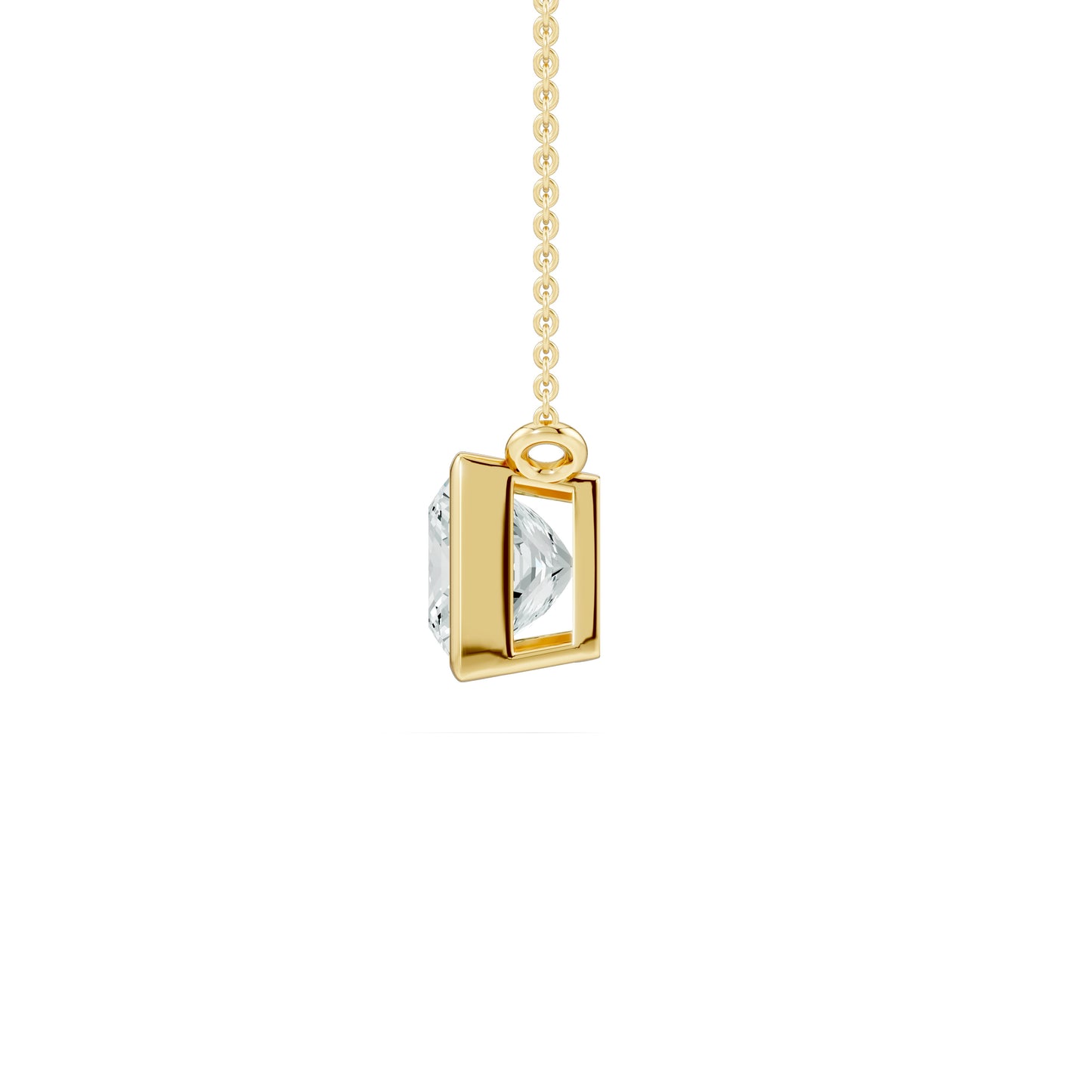 Bezel Set Princess Cut Moissanite Necklace with Fixed Chain