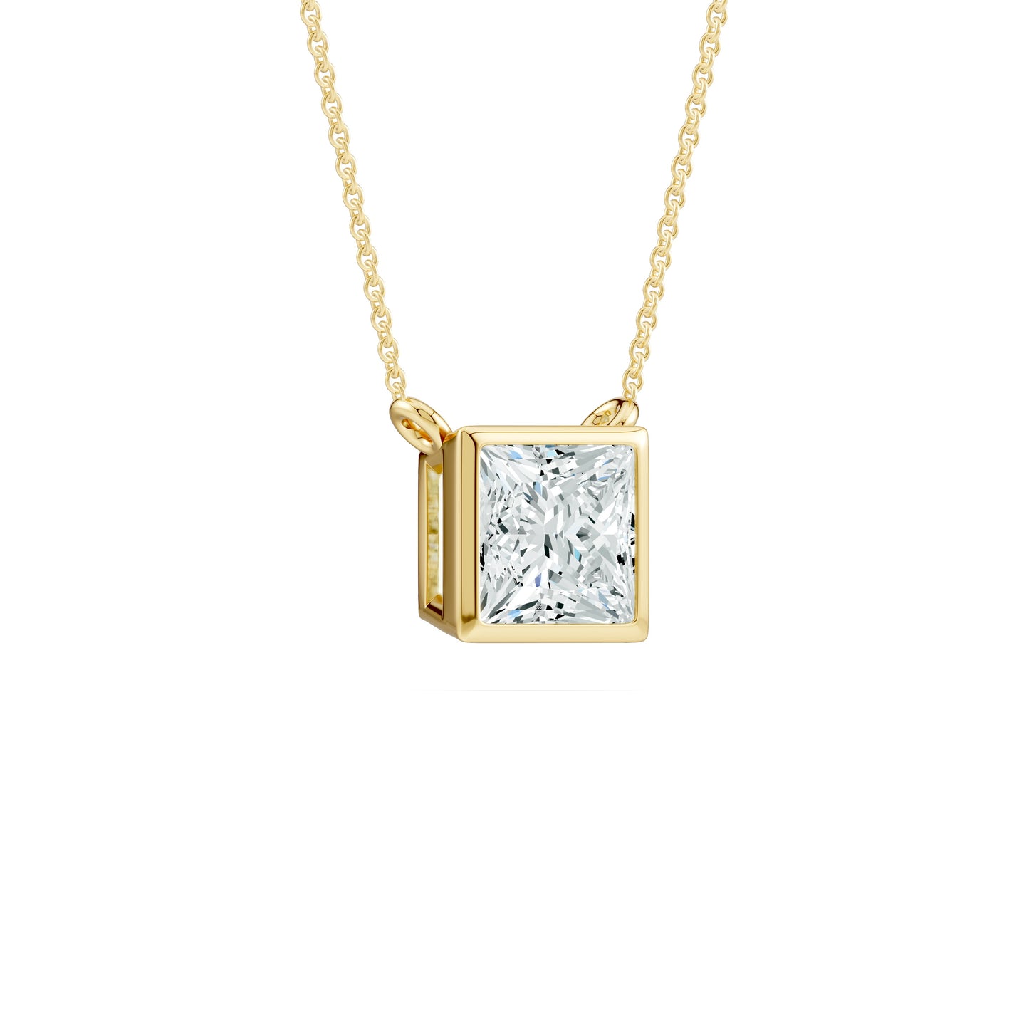 Bezel Set Princess Cut Moissanite Necklace with Fixed Chain
