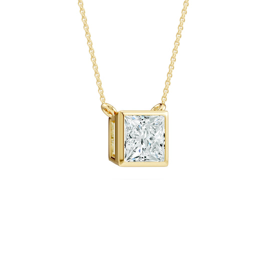 Bezel Set Princess Cut Moissanite Necklace with Fixed Chain