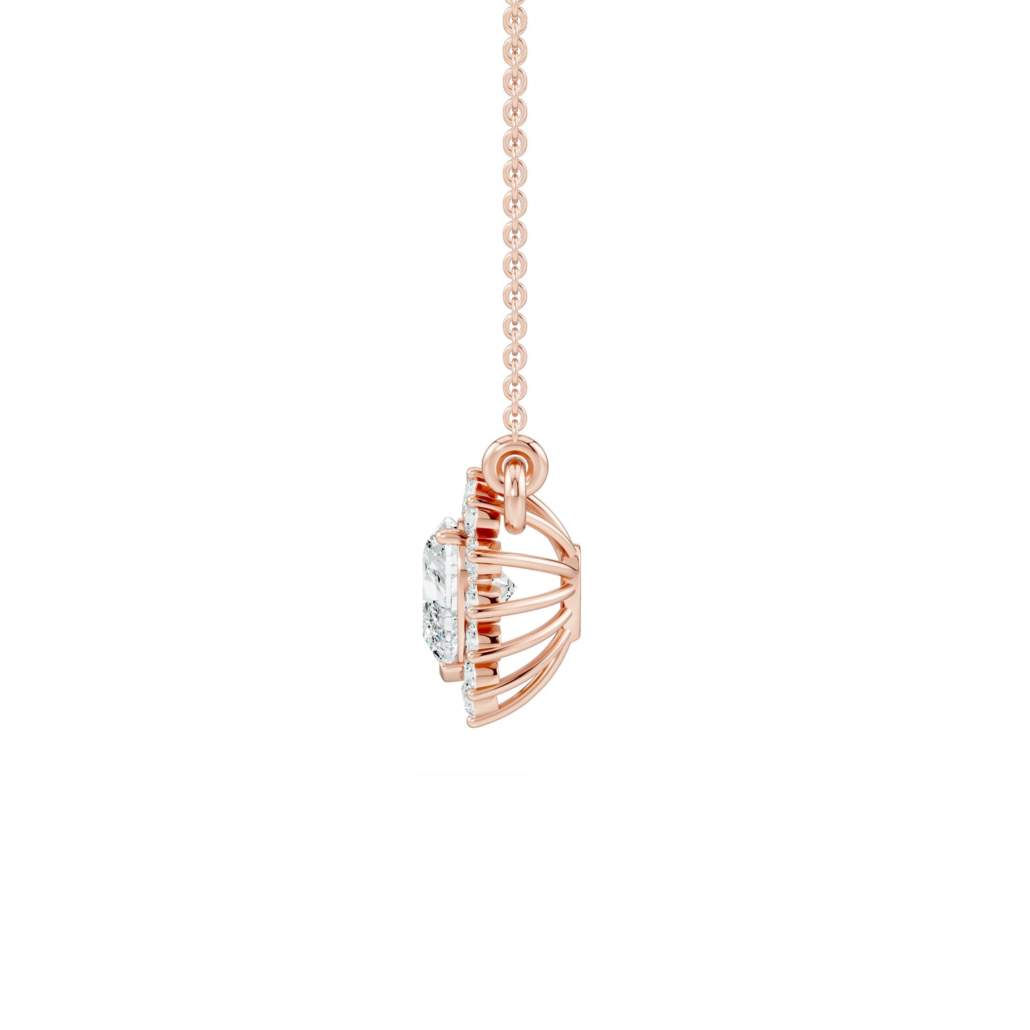 5mm Heart Moissanite Halo Pendant Necklace | Romantic Halo Heart Necklace in 14k Gold & Silver