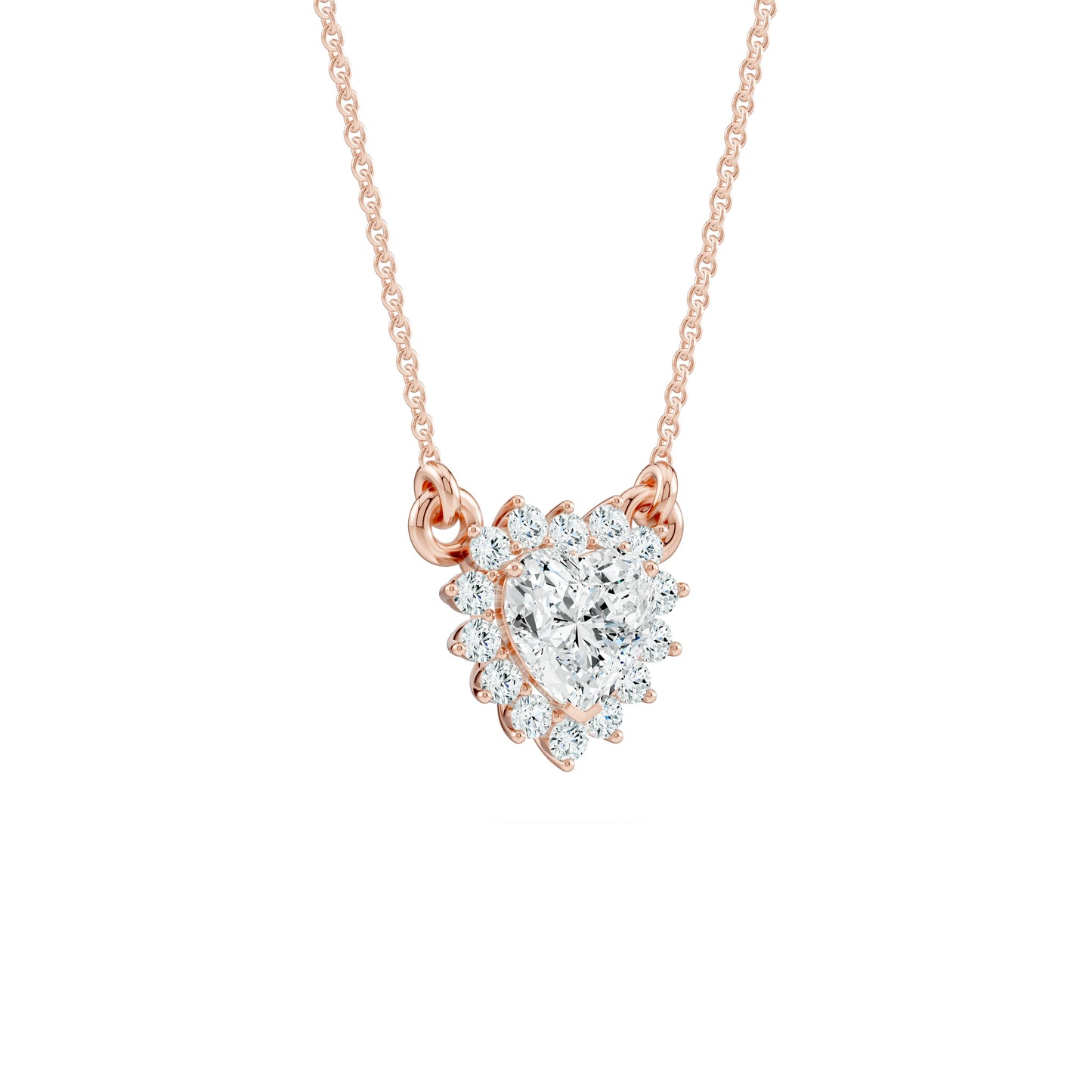 5mm Heart Moissanite Halo Pendant Necklace | Romantic Halo Heart Necklace in 14k Gold & Silver