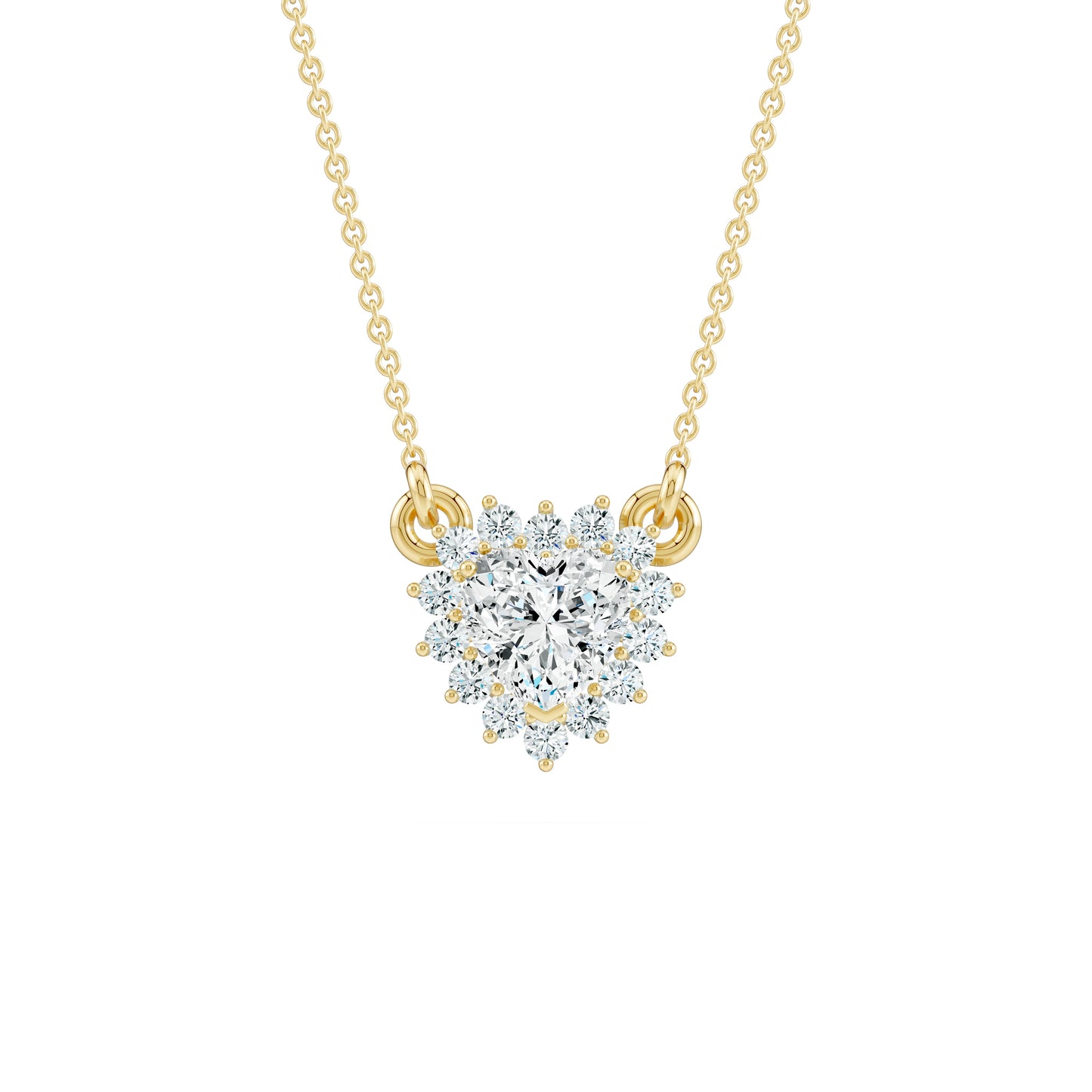 5mm Heart Moissanite Halo Pendant Necklace | Romantic Halo Heart Necklace in 14k Gold & Silver