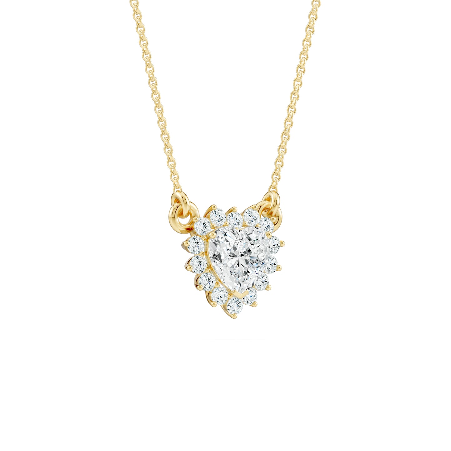 5mm Heart Moissanite Halo Pendant Necklace | Romantic Halo Heart Necklace in 14k Gold & Silver