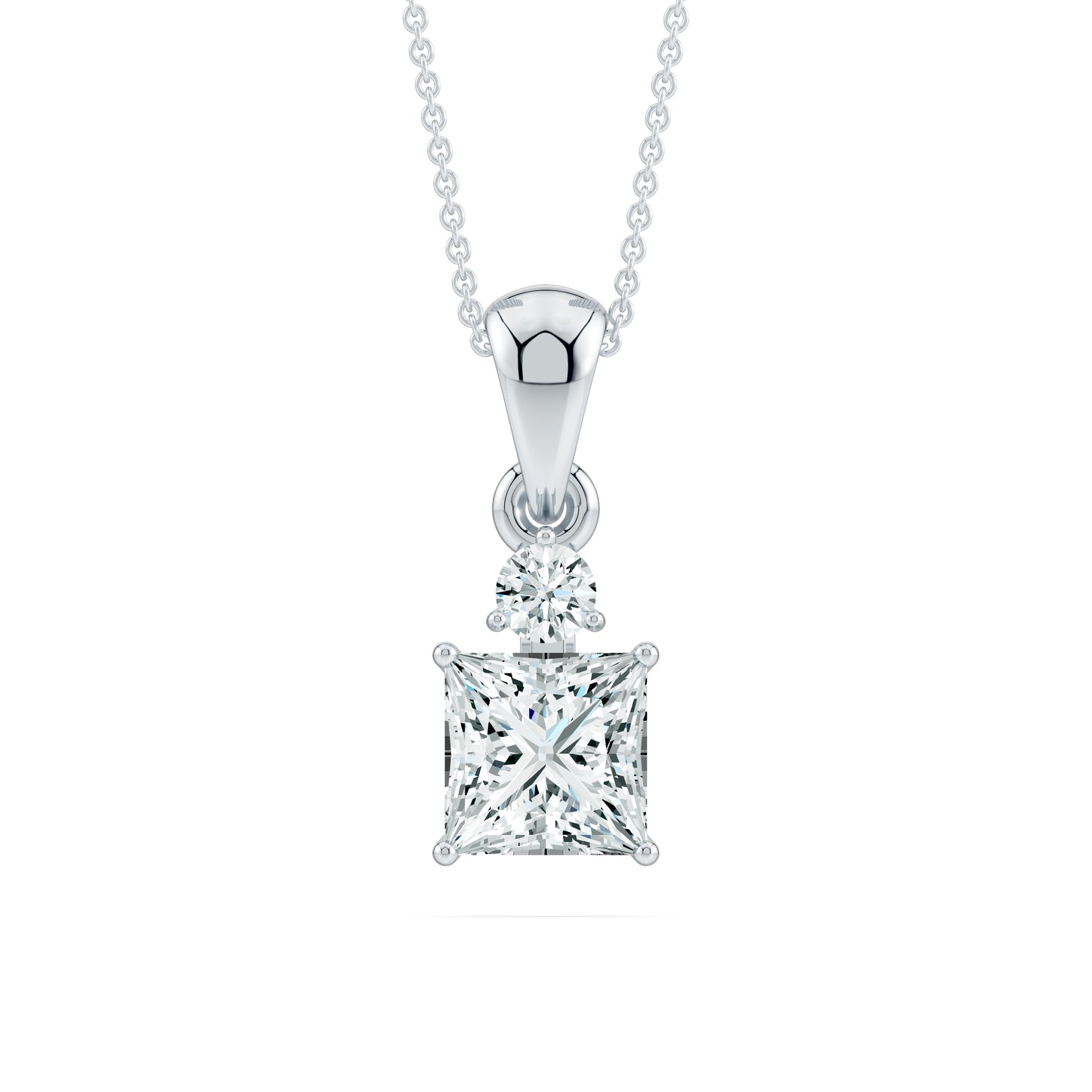 Two-Stone Moissanite Pendant | 6mm Princess & 3mm Round Moissanite Necklace in 14k Gold & Silver