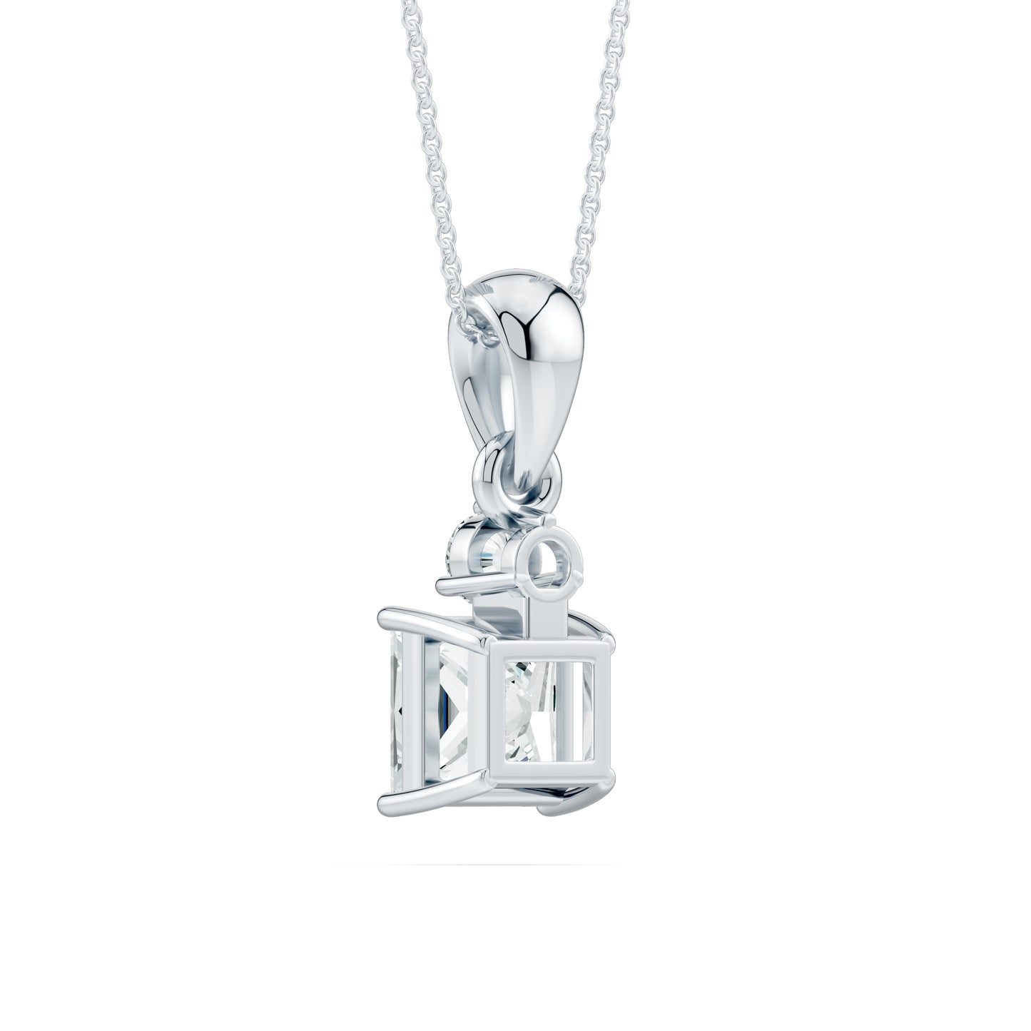Two-Stone Moissanite Pendant | 6mm Princess & 3mm Round Moissanite Necklace in 14k Gold & Silver
