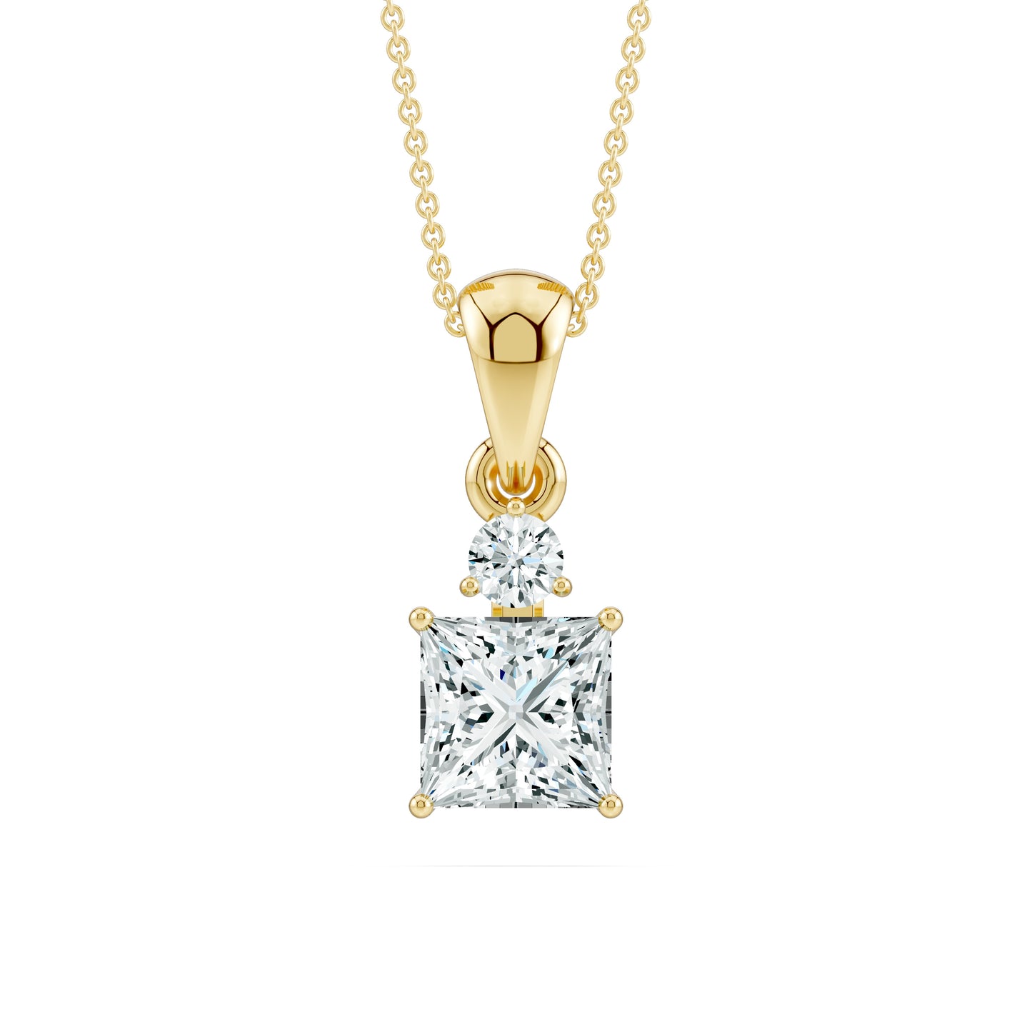 Two-Stone Moissanite Pendant | 6mm Princess & 3mm Round Moissanite Necklace in 14k Gold & Silver