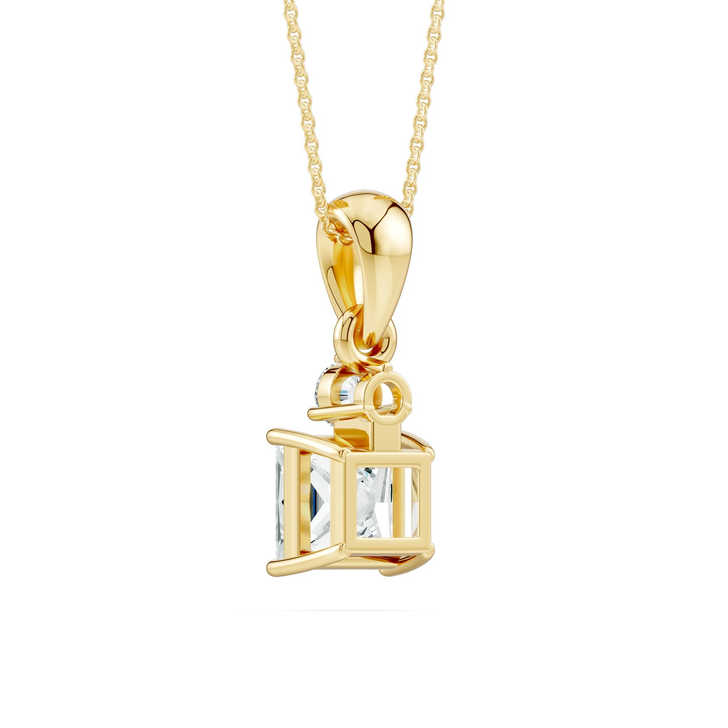 Two-Stone Moissanite Pendant | 6mm Princess & 3mm Round Moissanite Necklace in 14k Gold & Silver